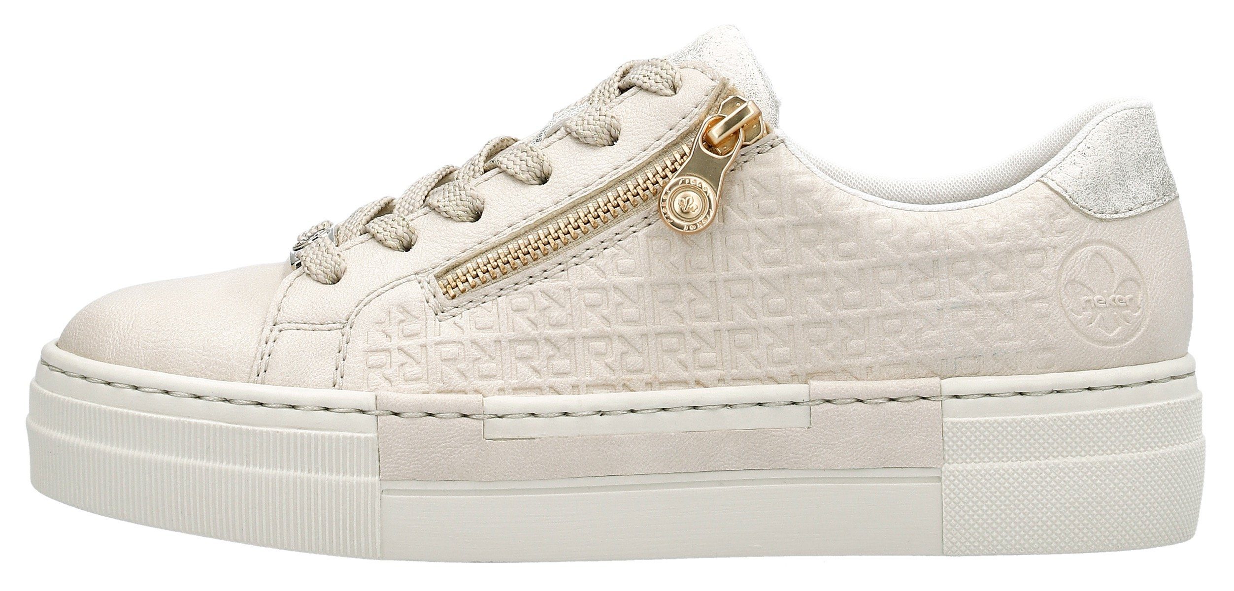 Rieker Plateausneakers met goudkleurige rits, vrijetijdsschoen, lage schoen, veterschoen