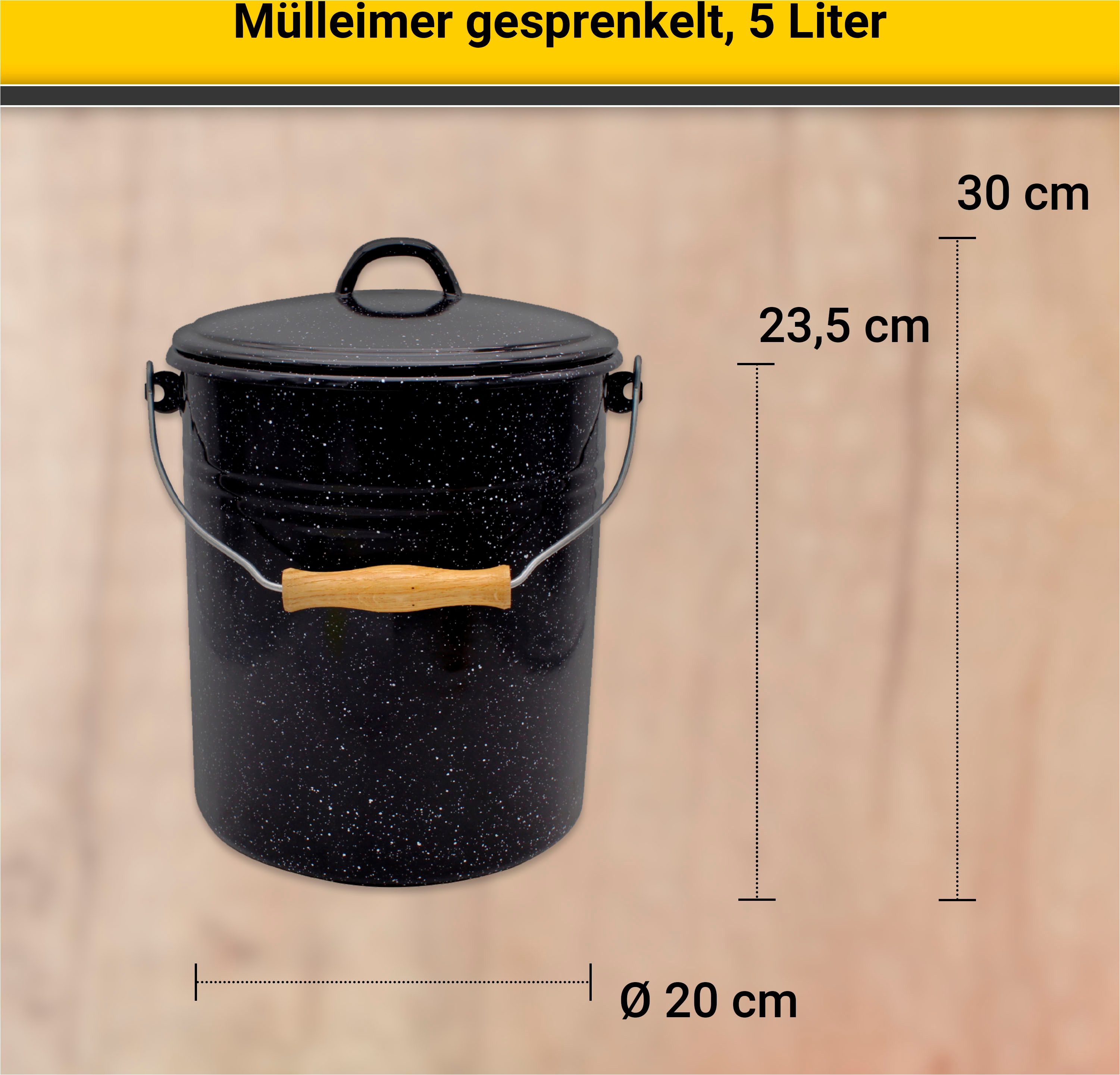 Krüger Vuilnisemmer Emaille prullenbak met deksel Serie Rio snij- / krassbestendige oppervlakte, bacteriewerend, extreem duurzaam (2-delig)