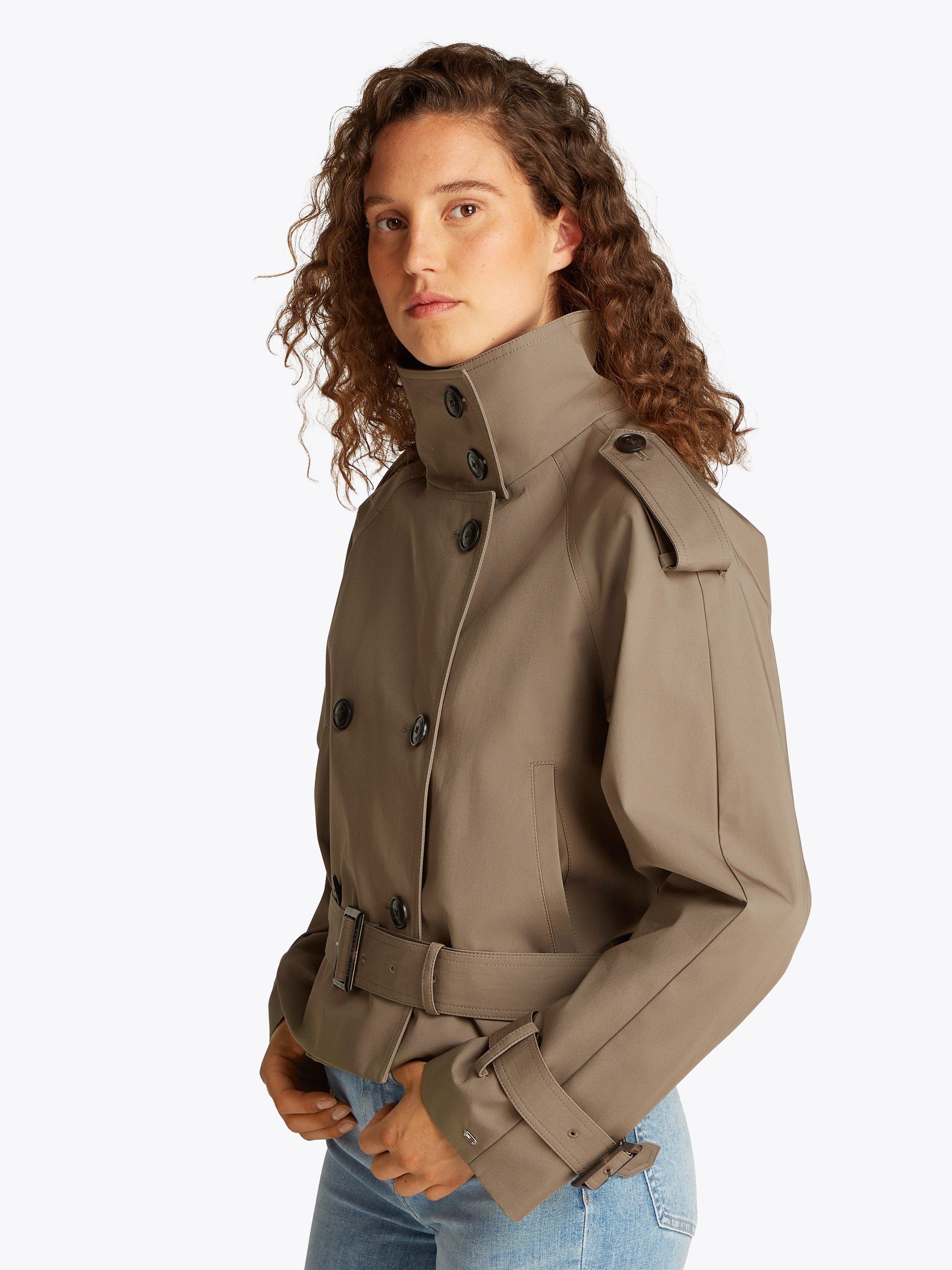 Tommy Hilfiger Kort jack COTTON CROP TRENCH met riem in de taille, met rugpas, met insteekzakken