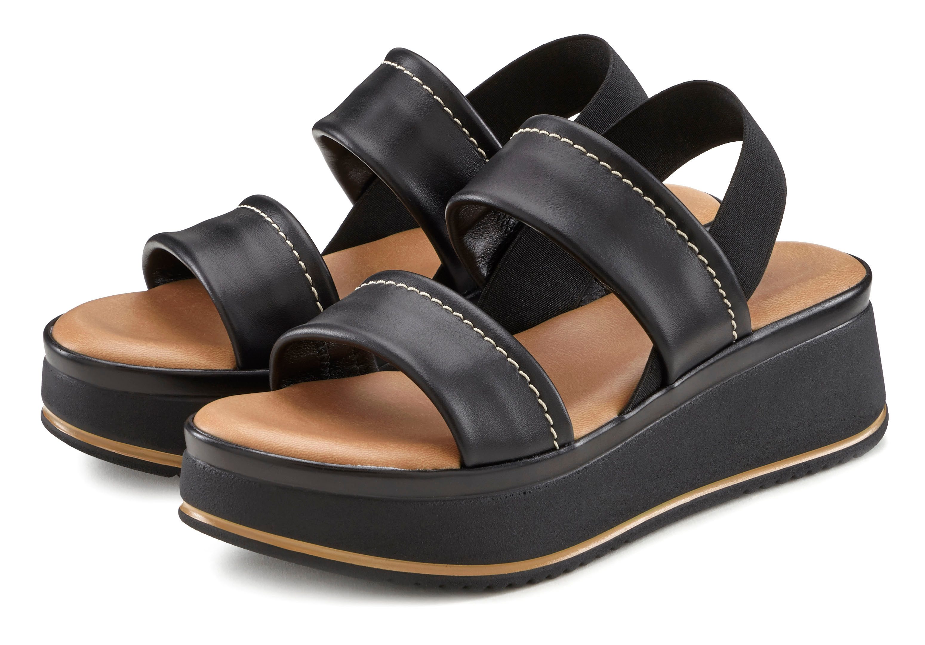 Lascana Plateausandaaltjes Zomerschuh, sandalen, bandjesandalen, open schoen, Sandalette van leer met modieus comfortabele plateausole