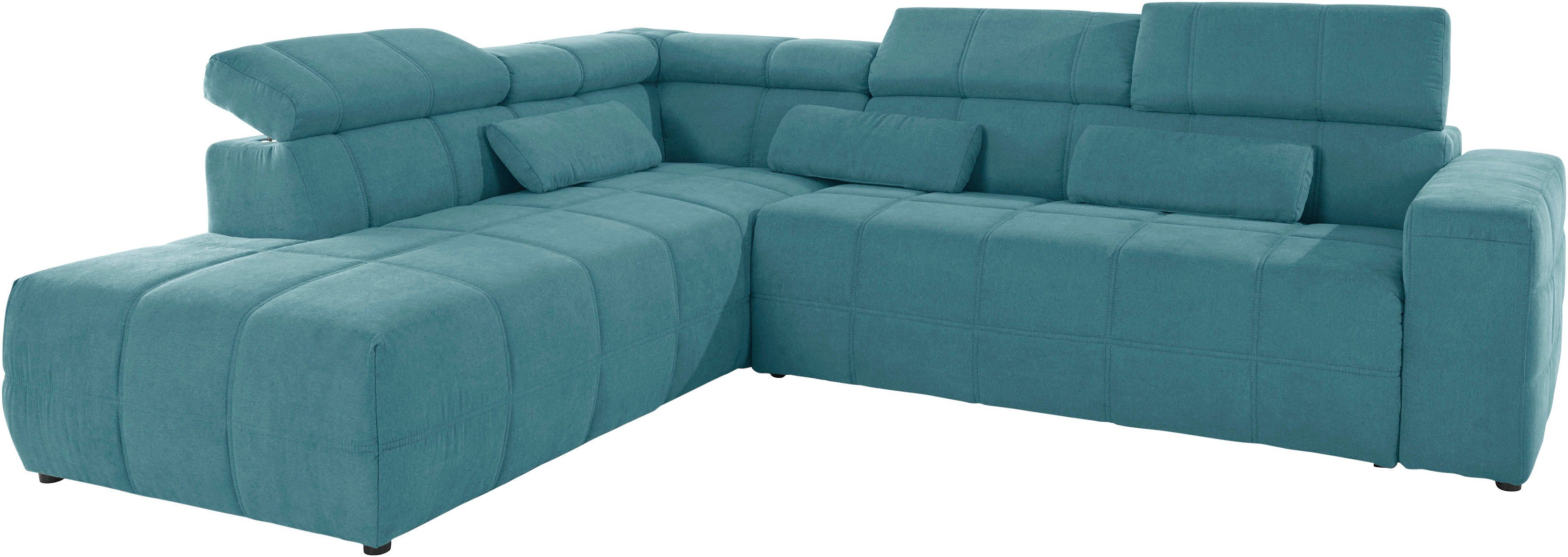 DOMO collection Hoekbank Brandon L-vorm, ook in leer met verstelbare hoofdsteun, naar keuze met verstelbare zitdiepte