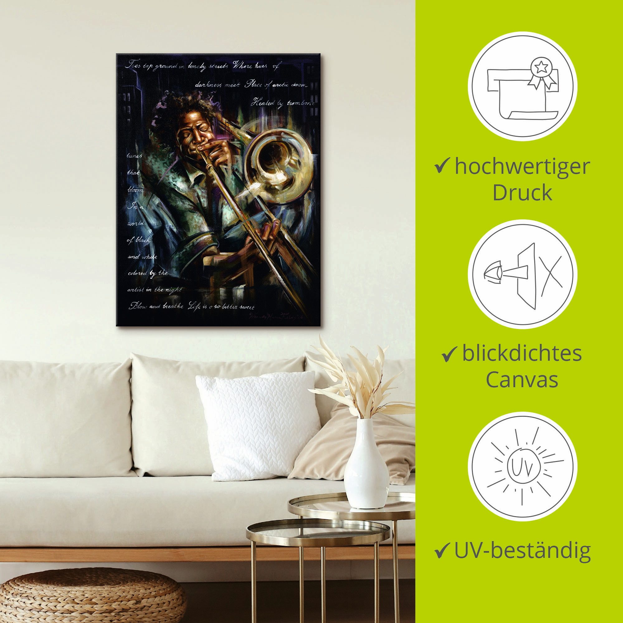 Artland Artprint op linnen Trombonemelodieën gespannen op een spieraam