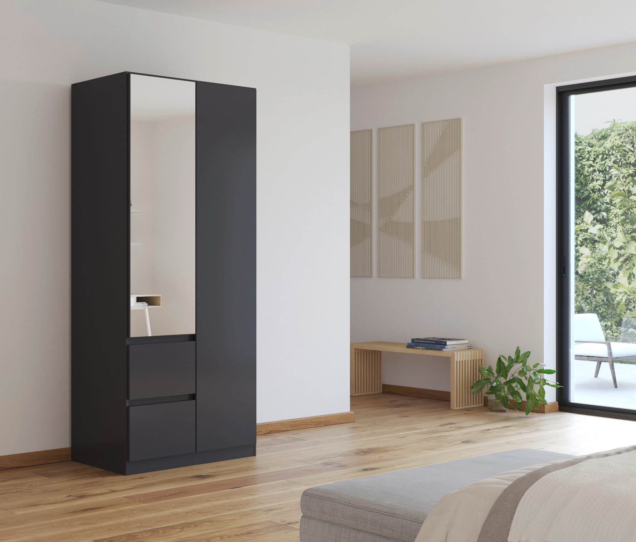 rauch Draaideurkast Kledingkast met spiegel garderobe MAINZ greeploos front met spiegel, buitendeuren met push-to-openfunctie