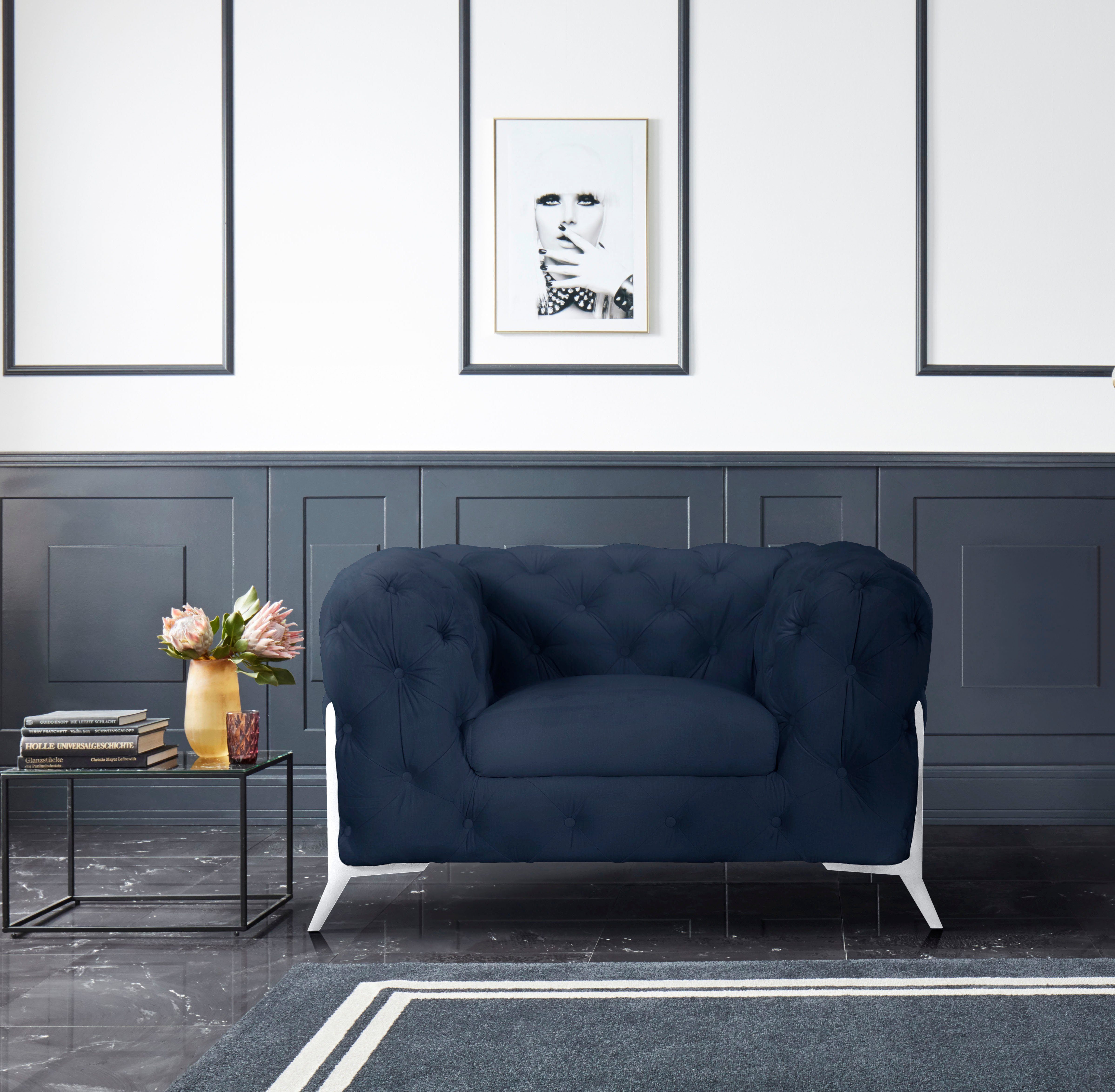 Leonique Chesterfield-fauteuil Amaury Fauteuil luxueuze capitonnage, moderne chesterfield look, kleur van de poten ter keuze