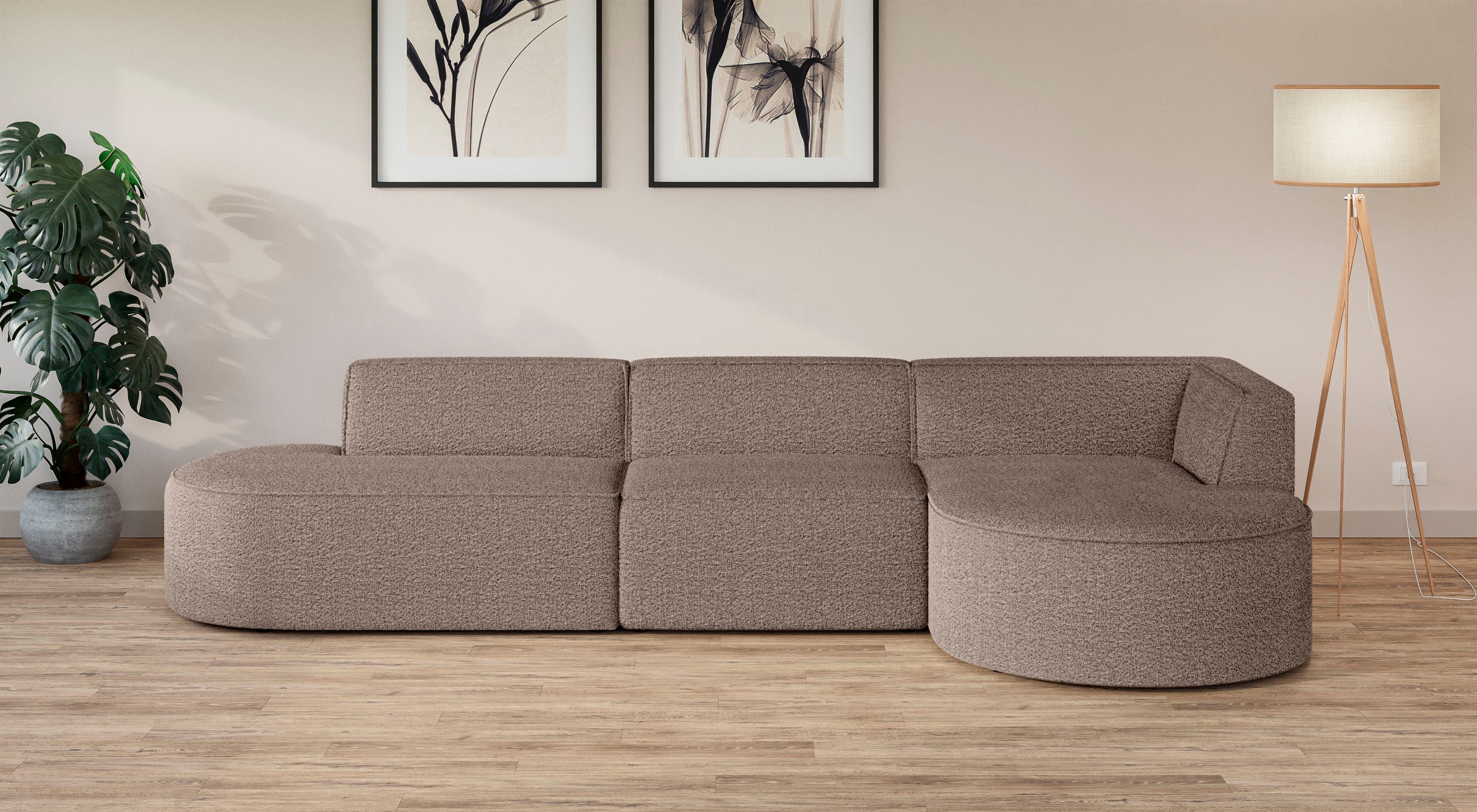 andas Hoekbank EIVIND designerbank met ottomane rechts/links, B/D/H: 343/159/72 cm