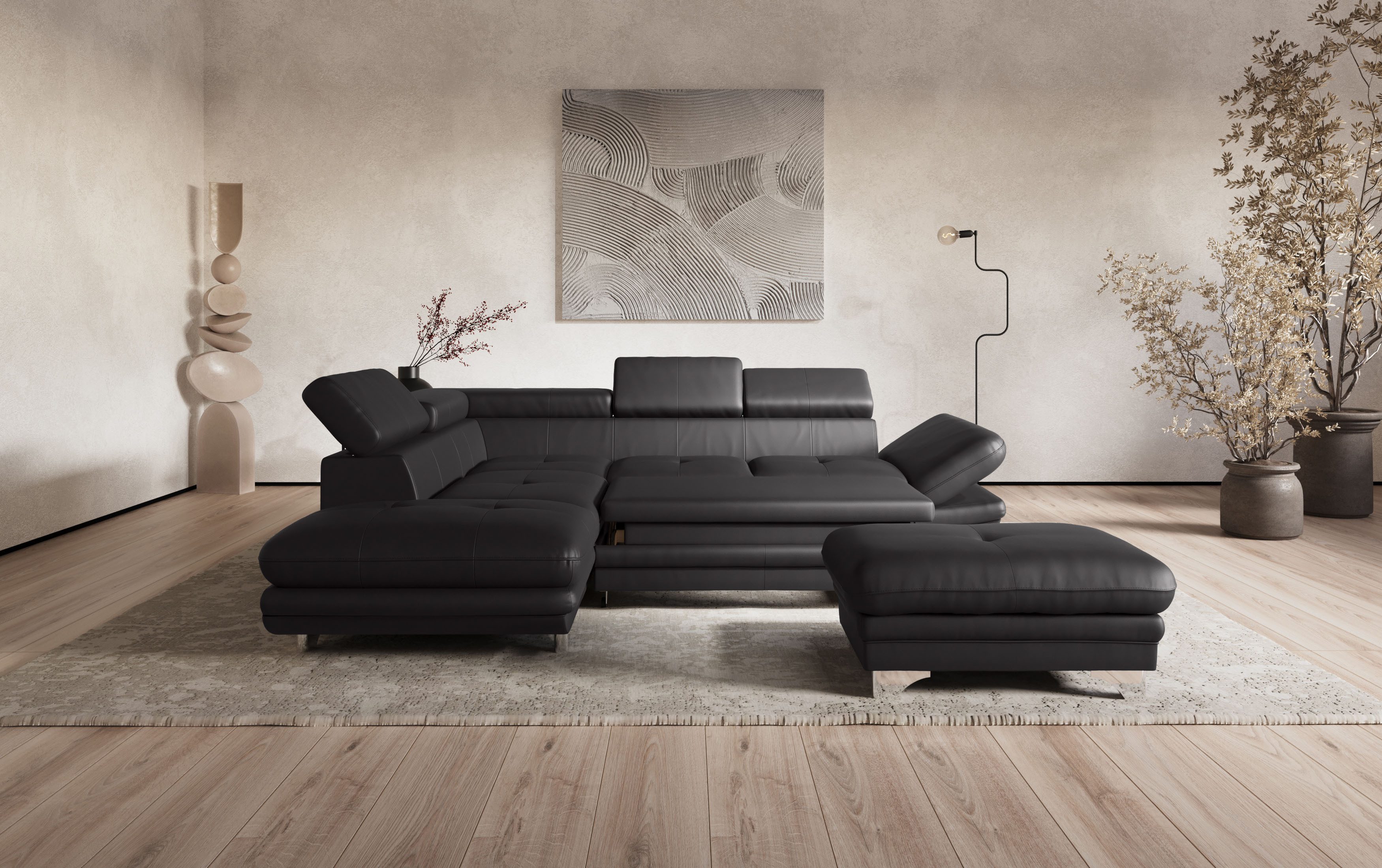 COTTA Hoekbank Enterprise L-vorm met arm- en hoofdbordverstelling, optioneel met slaapfunctie