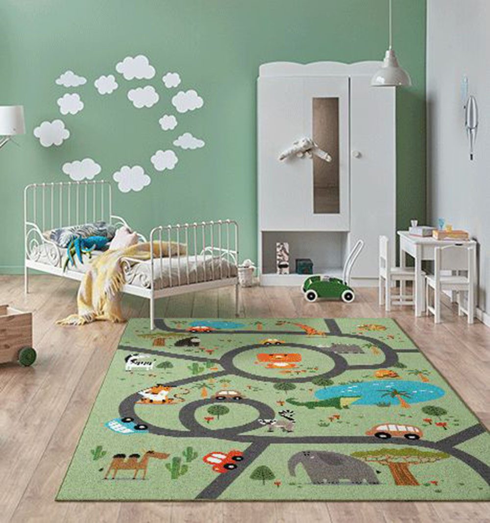 OTTO The carpet Vloerkleed Happy Life Life kinderkamer tapijt speelkleed onderhoudsvriendelijk moderne vloerkleden maat 200 cm x 290 cm x 4 mm groen