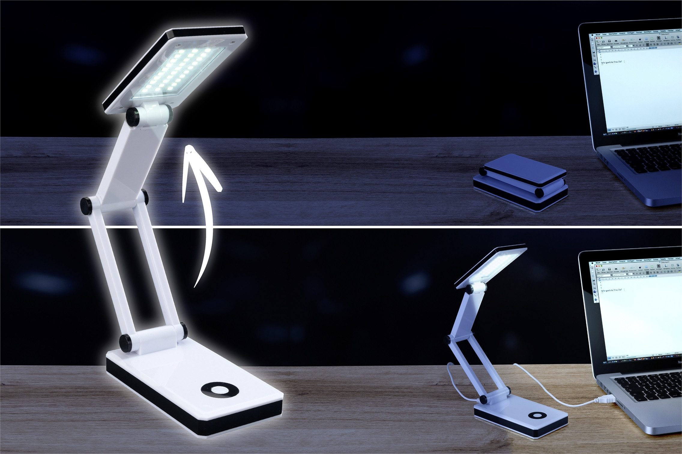 WENKO Led-bureaulamp Opvouwbaar LED lamp, werklicht, USB-poort of batterijvoeding (1 stuk)