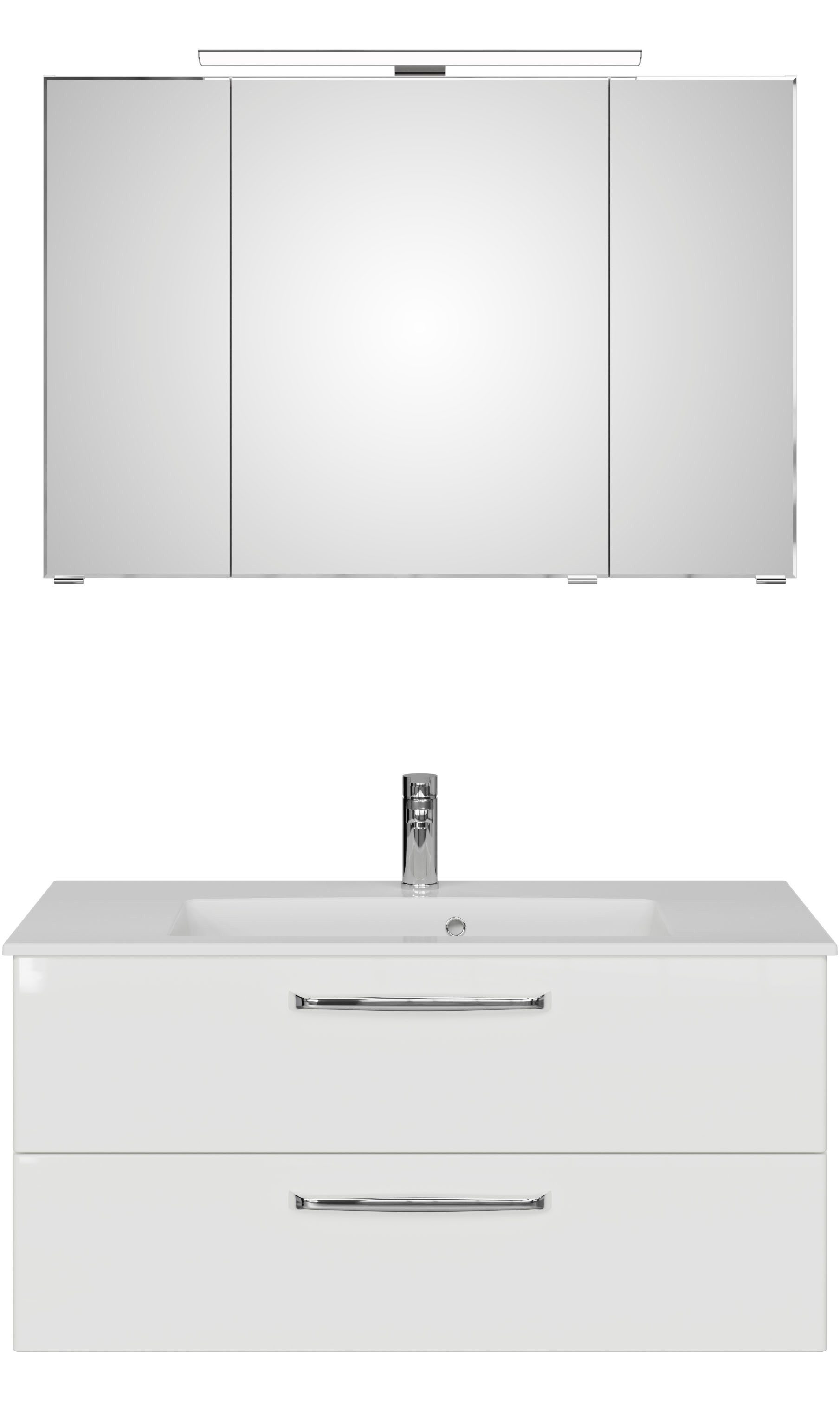 Saphir Badmeubelset Trentino 2-delig mineralen marmer wasbak, spiegelkast met LED-profiel (3 stuks)