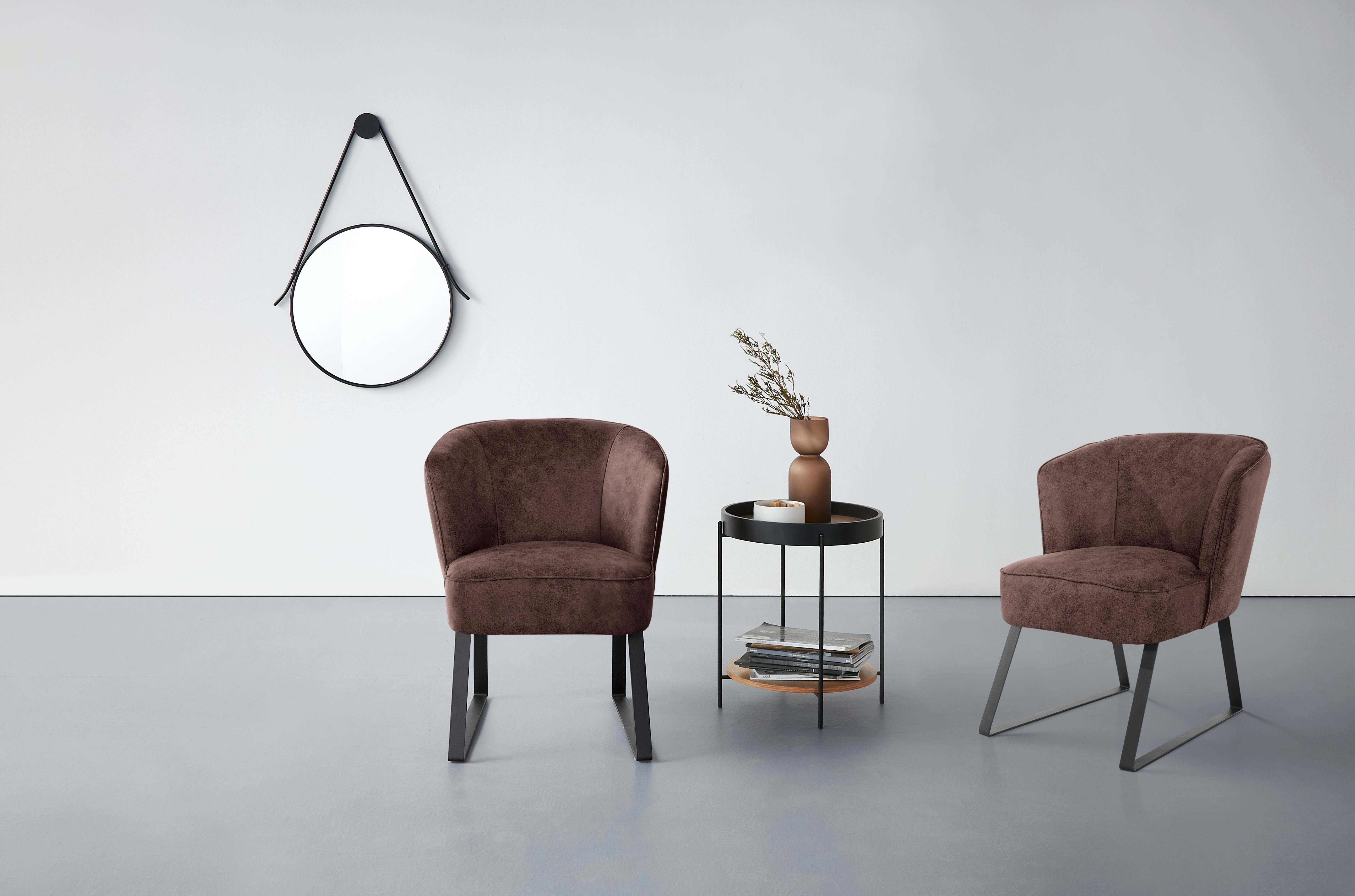 exxpo - sofa fashion Fauteuil Americano, loungestoel met bies en metalen poten, verschillende typen bekleding, 1 stuk