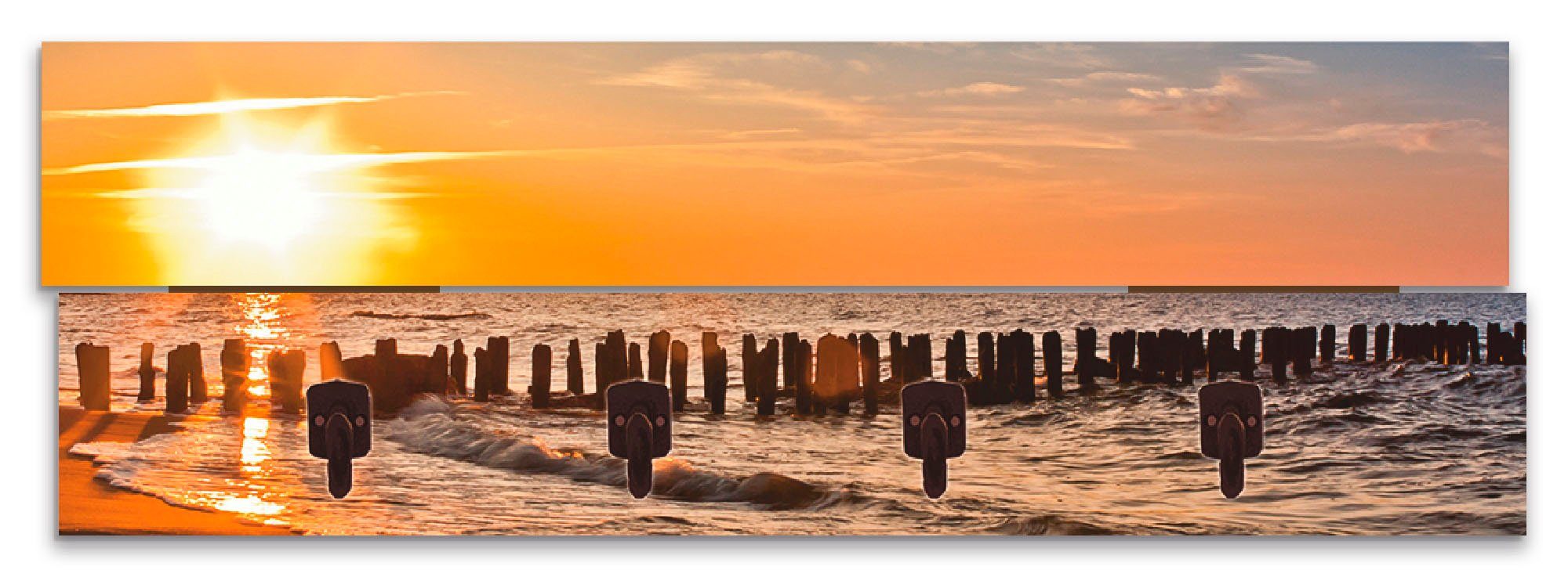 Artland Kapstokpaneel Mooie zonsondergang aan het strand ruimtebesparende kapstok van hout met 4 haken, geschikt voor kleine, smalle hal, halkapstok