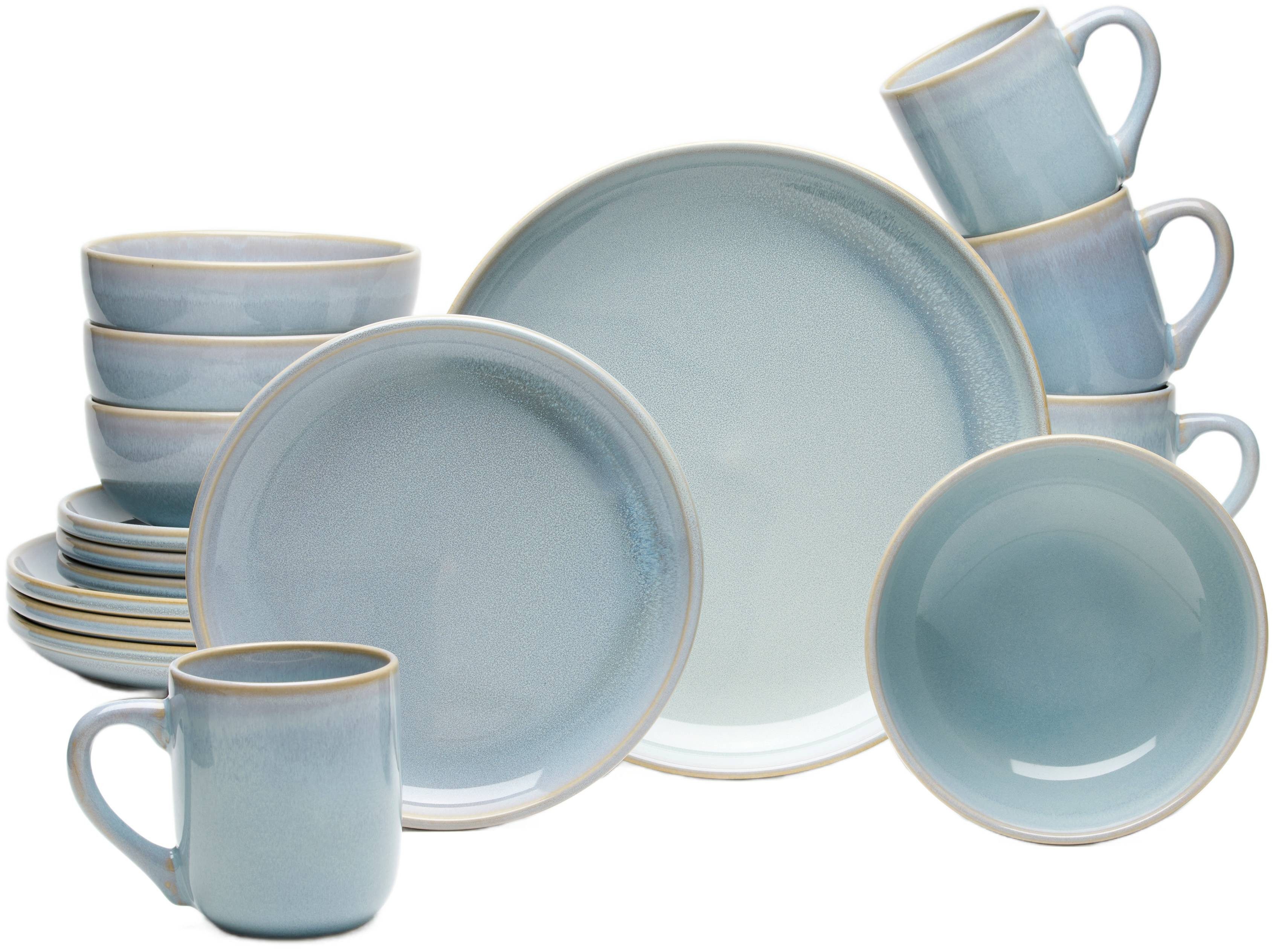 van Well Combi-servies Servies-set, service Vigo Azur ronde vorm, blauw, vaatwasmachine- en magnetronbestendig (set, 16-delig) serviezen blauw