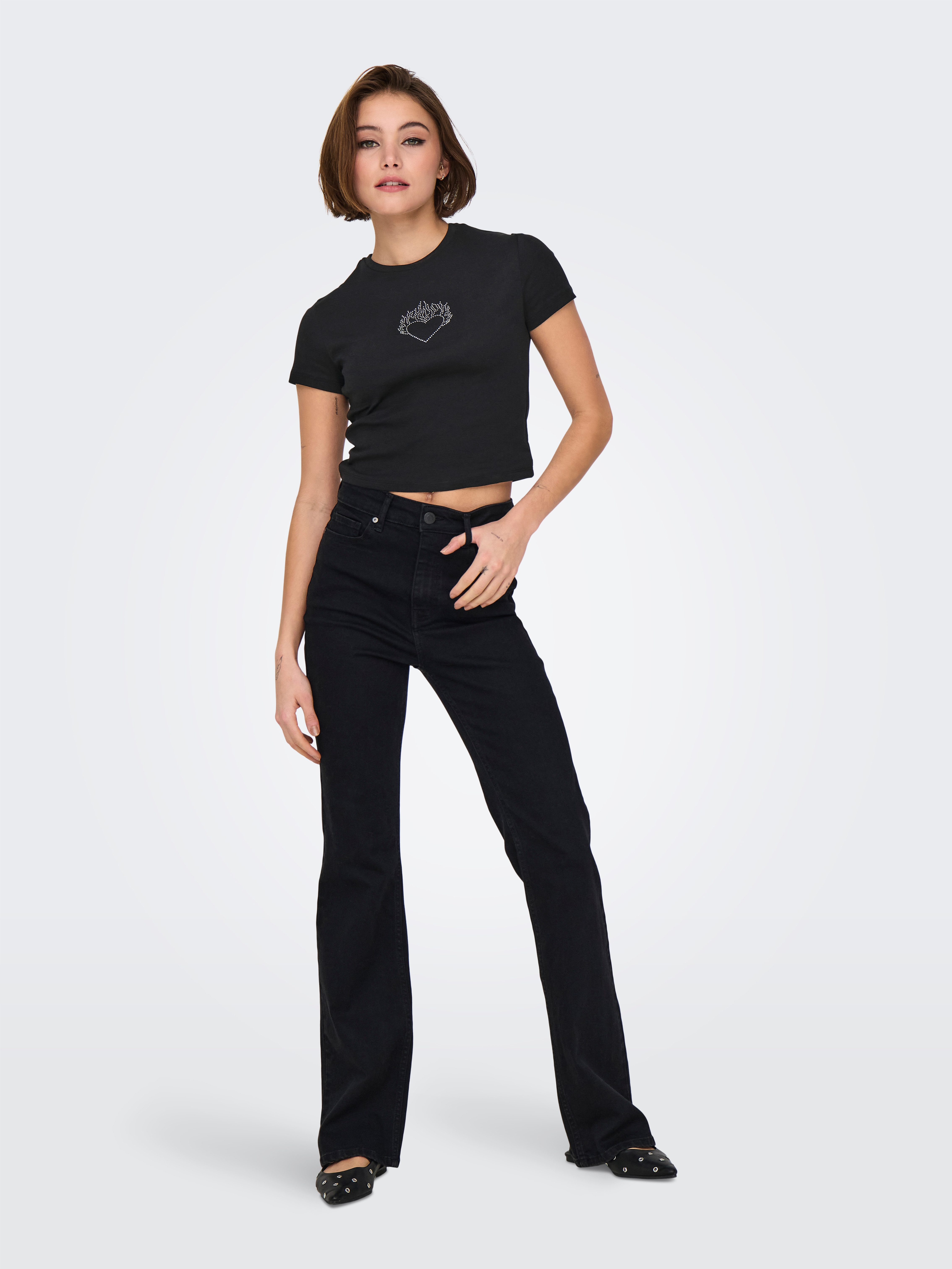 Only Shirt met korte mouwen ONLKIRA S/S BLING O-NECK SHORT TOP JRS