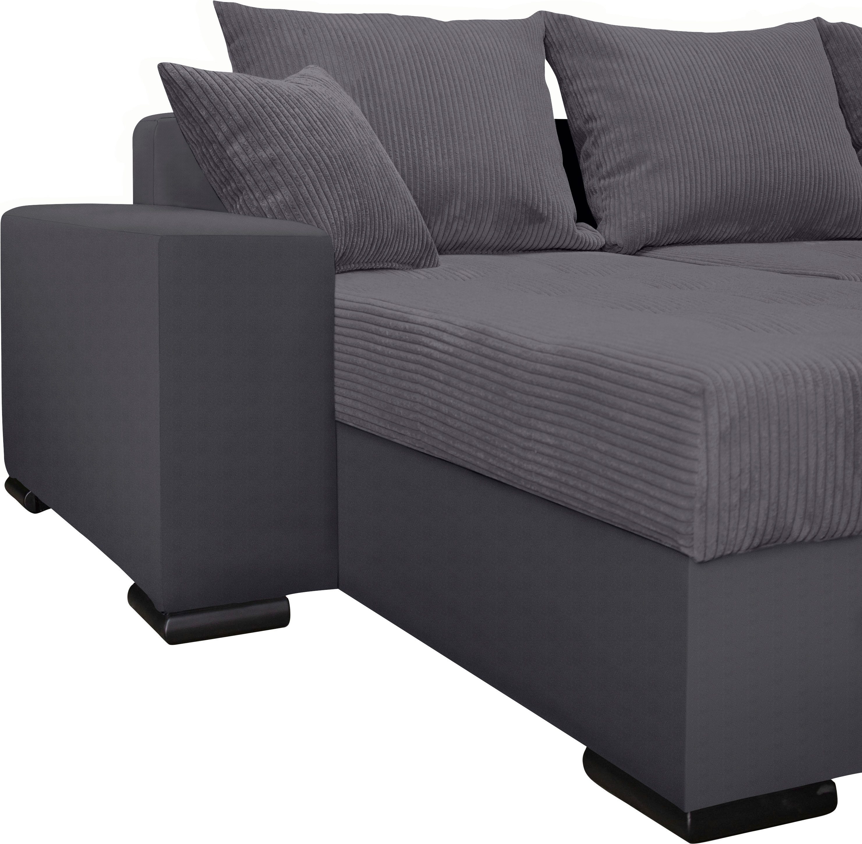 COLLECTION AB Zithoek XL-Josy U-vorm, breedte 313 cm, cord-/mix incl. bedfunctie, bedlade, met 4 gelijk grote rugkussens