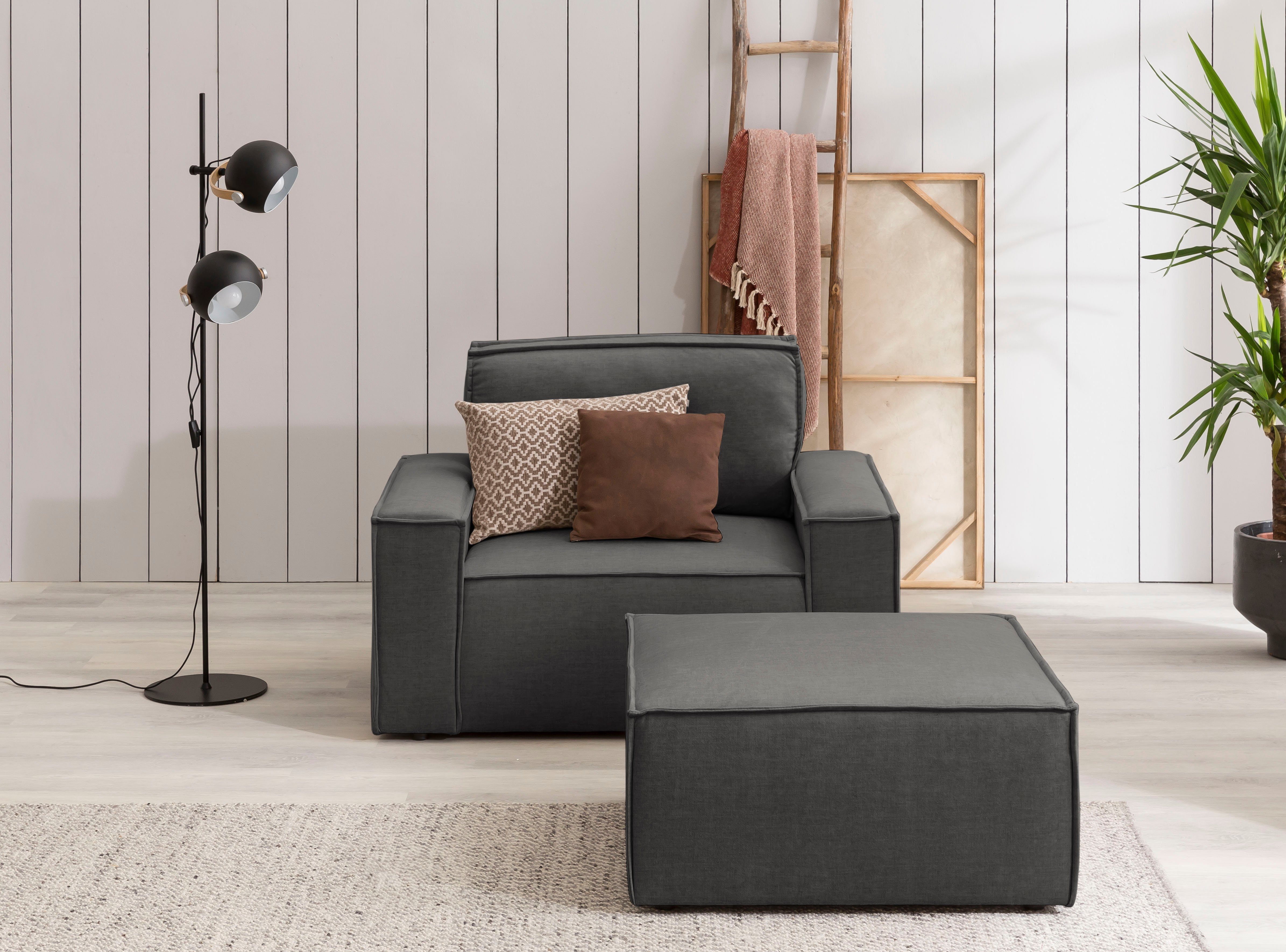 Home affaire Fauteuil Sherwood Loveseat en hocker als set, passend bij de bekleding-serie SHERWOOD fauteuils grijs