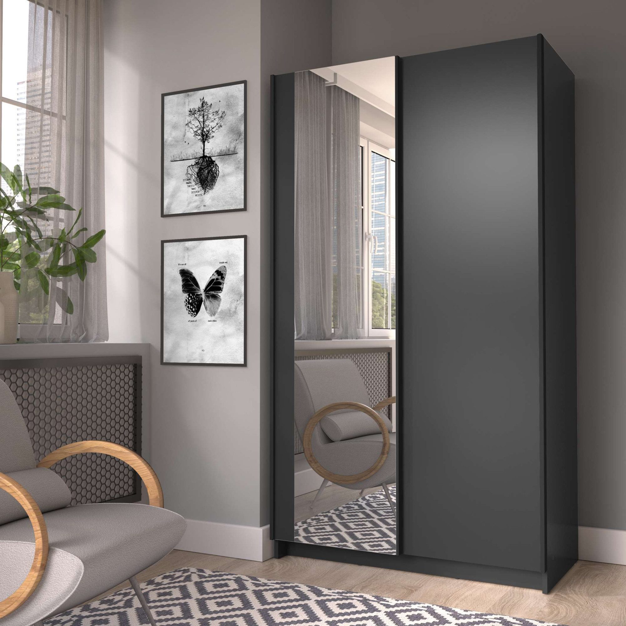 INOSIGN Kledingkast Hildreth linnenkast schuifdeuren, goedkope verzendkosten met spiegel, fsc®-gecertificeerd houtmateriaal, in 3 breedtes