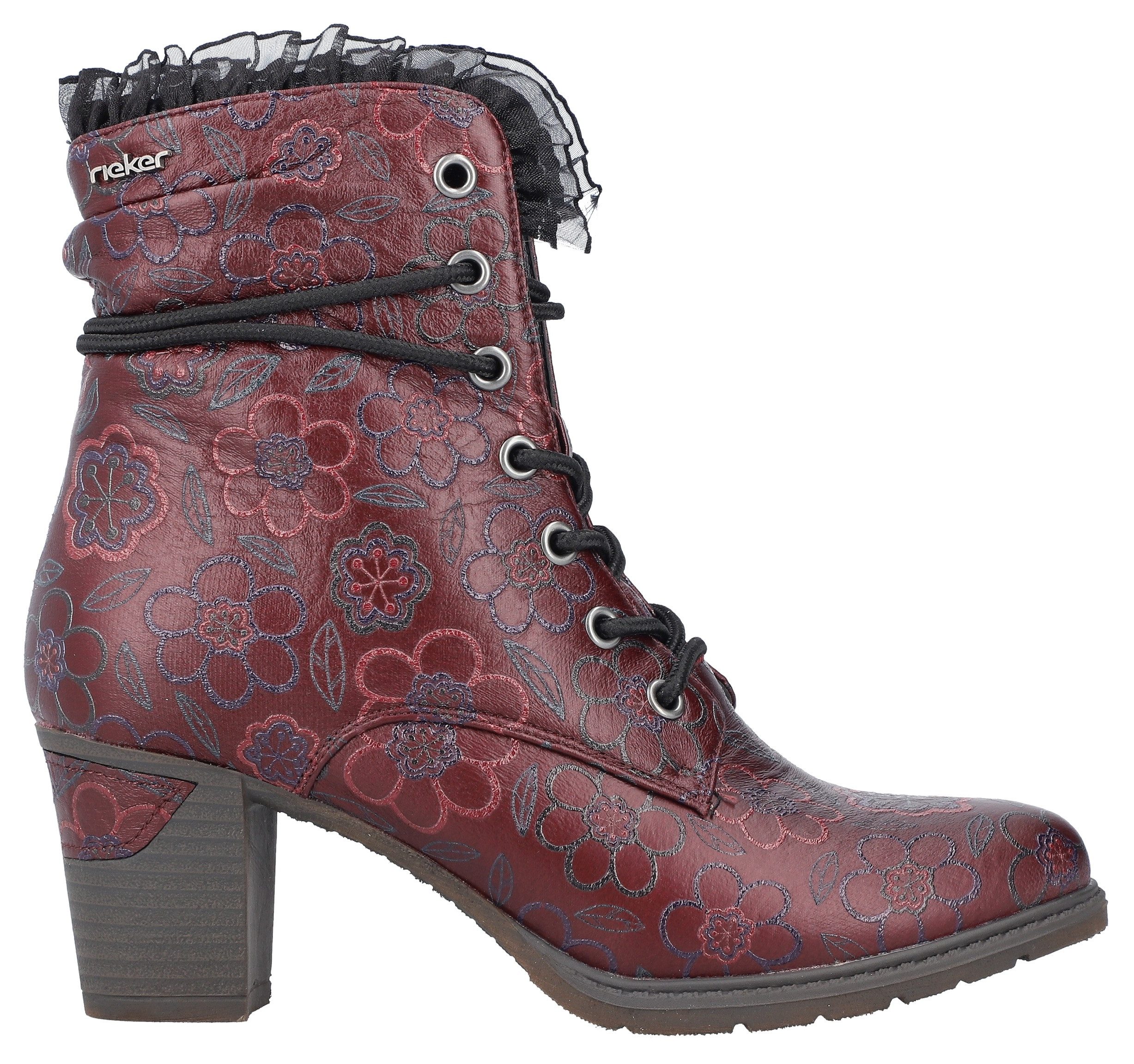 Rieker Winterlaarsjes veterschoenen, ritssluiting laarzen, hakken, bloemenprint
