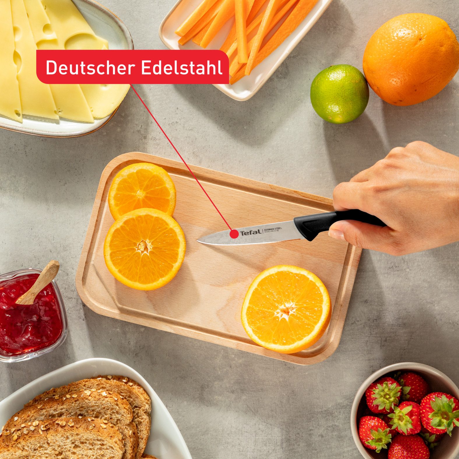 Tefal Messenset Colorfood voor alle dagelijkse voorbereidingen duits roestvrij staal, roestvrij, licht gestructureerde handgrepen, k2733s (set, 3-delig)