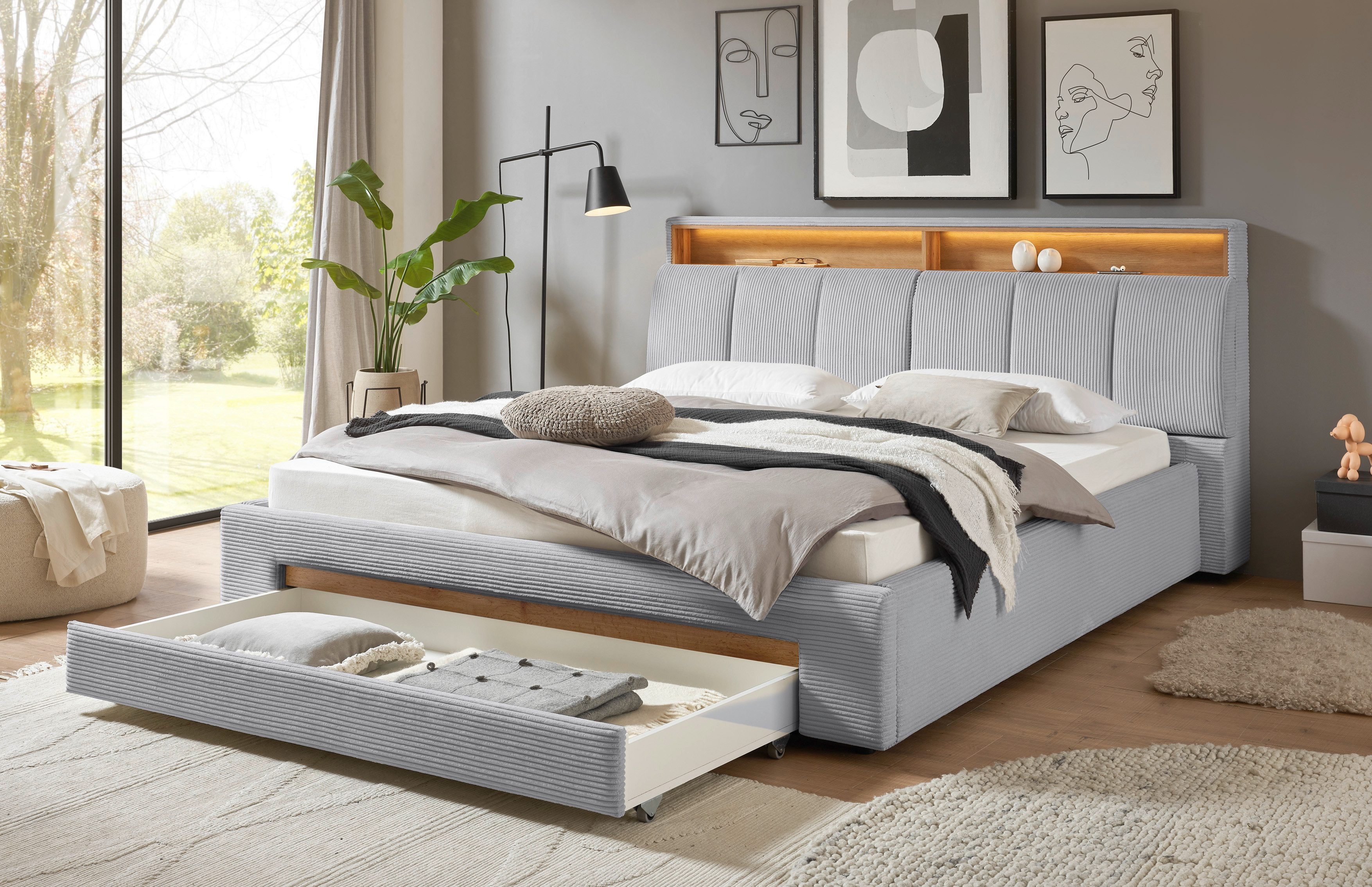INOSIGN Gestoffeerd bed CiTY/GiRON,, gepolsterd opbergbed, met LED-verlichting Bedkisten met hondenbed of als opbergruimte, opklapbare hoofdeinden