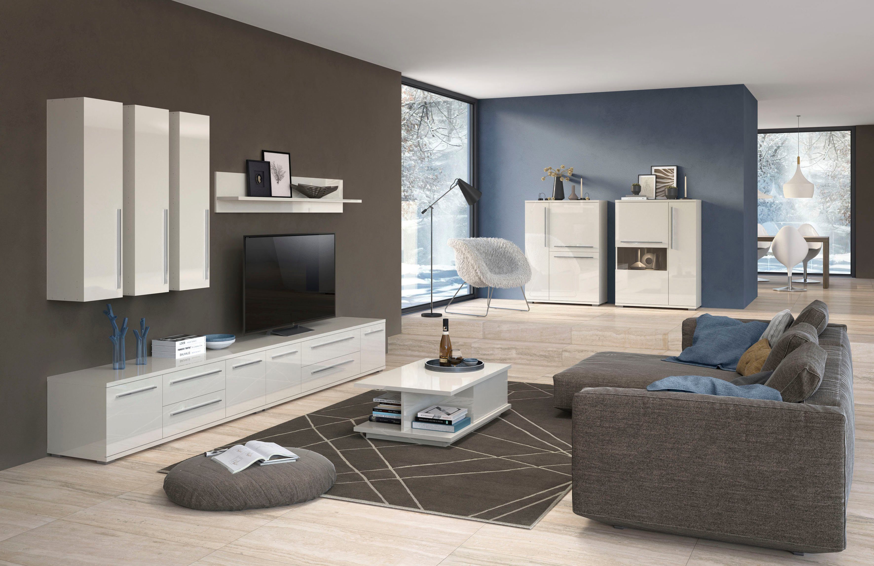 Places of Style Tv-meubel Piano TV-kast in breedte 165 of 180 cm met soft-close functie Hoogglans UV-gelakt, Br 180 cm met verschillende deur- en ladeafmetingen