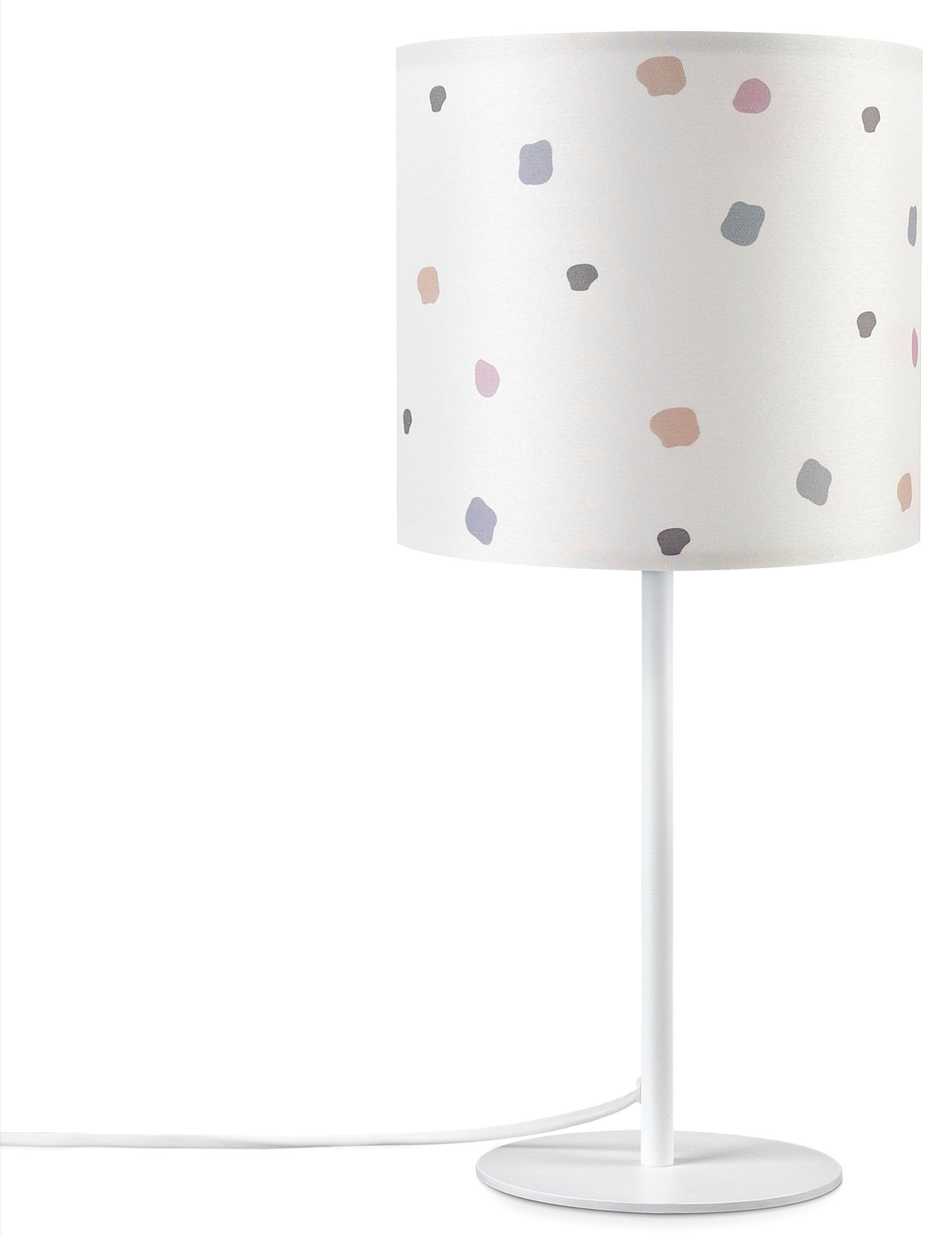 Paco Home Tafellamp Luca Dots Nachtkast stoffen lampenkap rond stippen E14 kleurig retro textiel