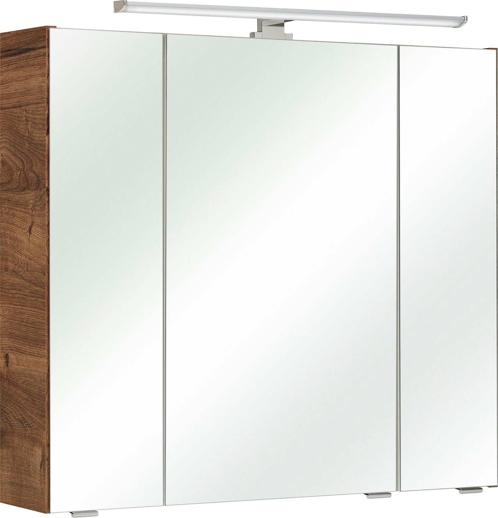 Saphir Spiegelkast Quickset badkamermeubel, 3 spiegeldeuren, 6 planken, 80 cm breed spiegels & verlichting beige