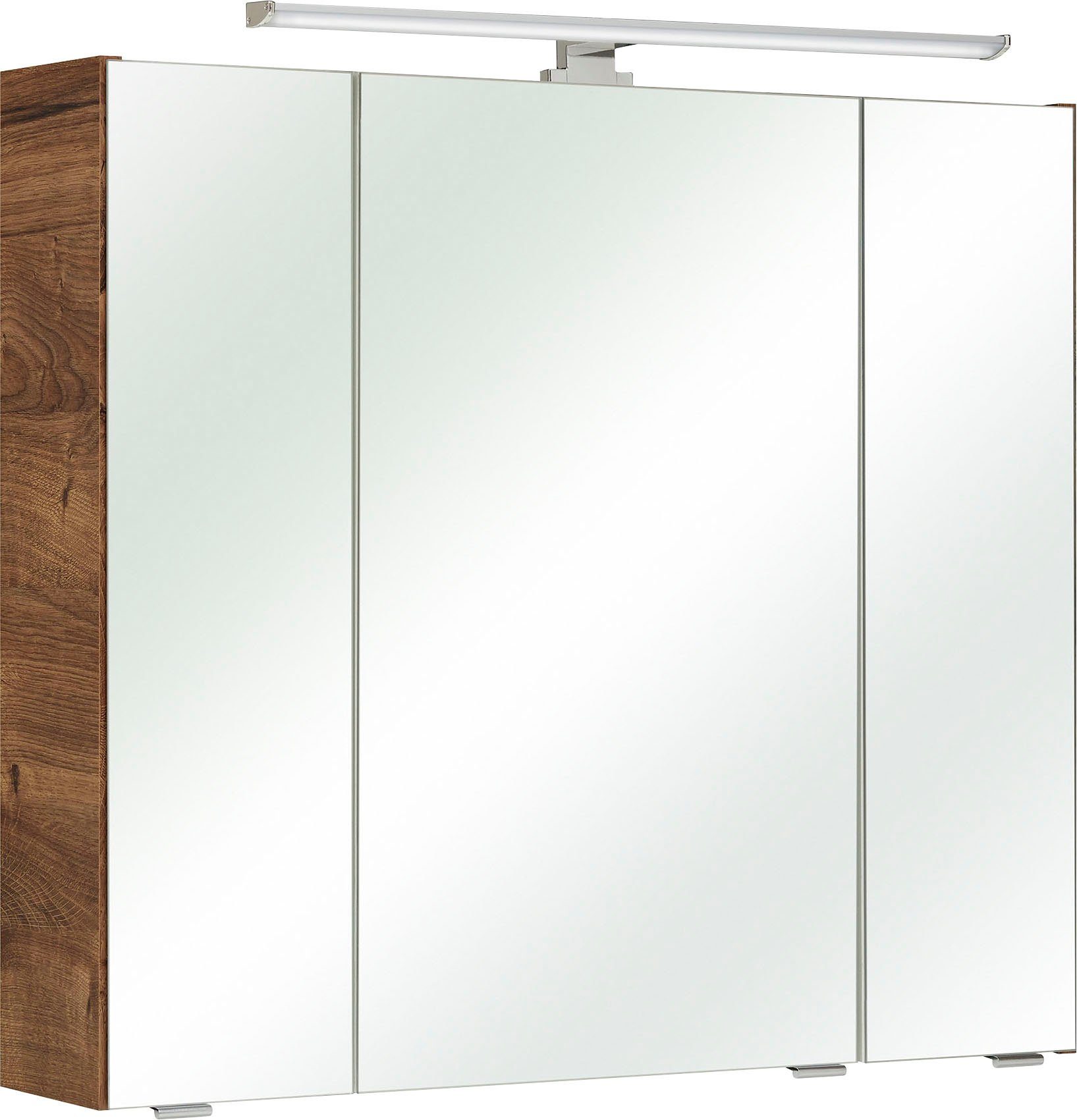 Saphir Spiegelkast Quickset Breedte 80 cm, 3-deurs, ledverlichting, schakelaar--stekkerdoos