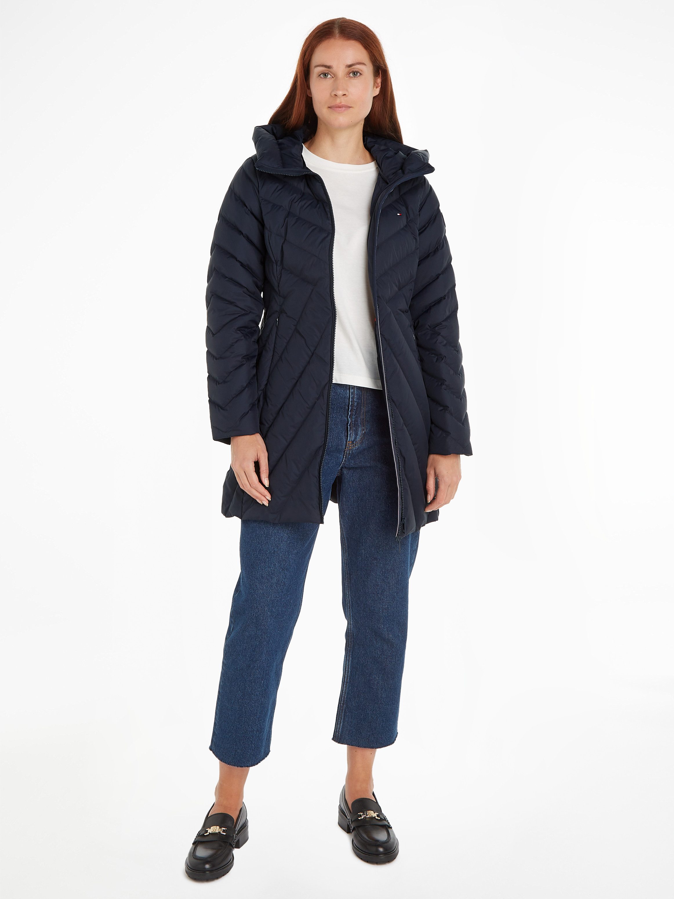 Tommy Hilfiger Gewatteerde jas CHEVRON MW PADDED COAT met gemiddelde vulling en  merklabel