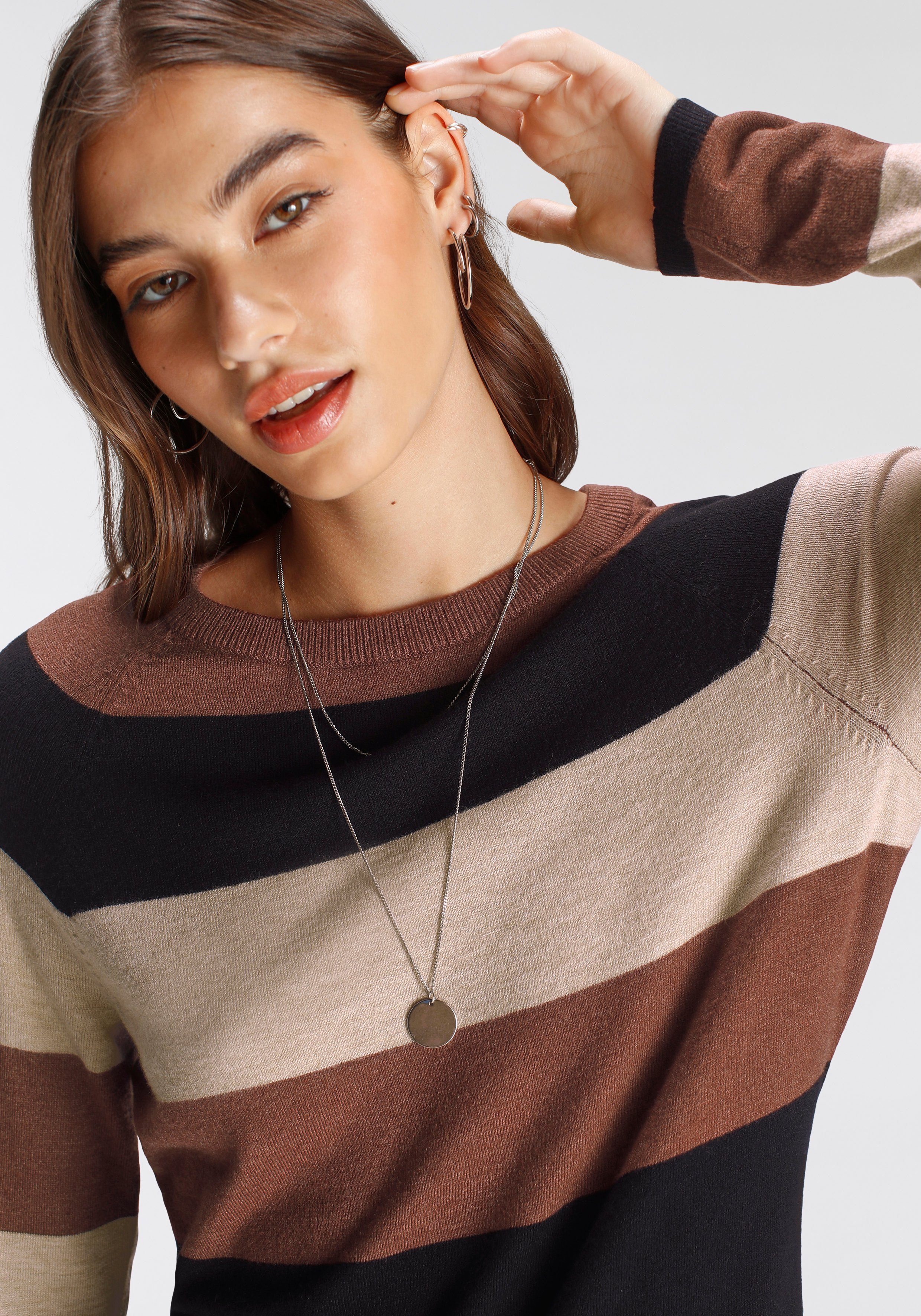 Tamaris Gebreide jurk casual look, van katoenmix, lange mouwen