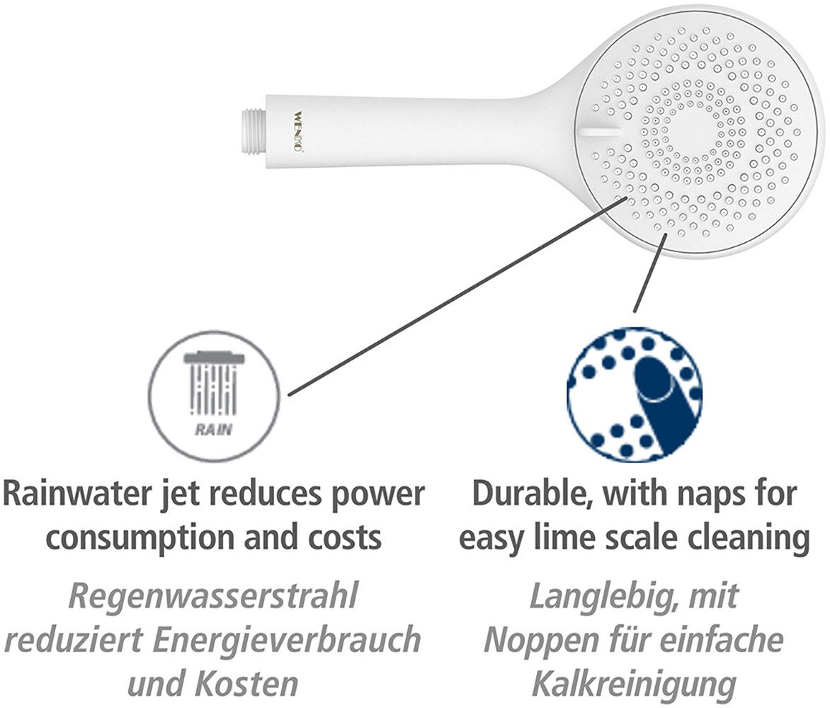 WENKO Slang en handdouche Model watersparend Douchebuis met houder, handdouche & douche slang, waterbesparend (set, 6-delig)