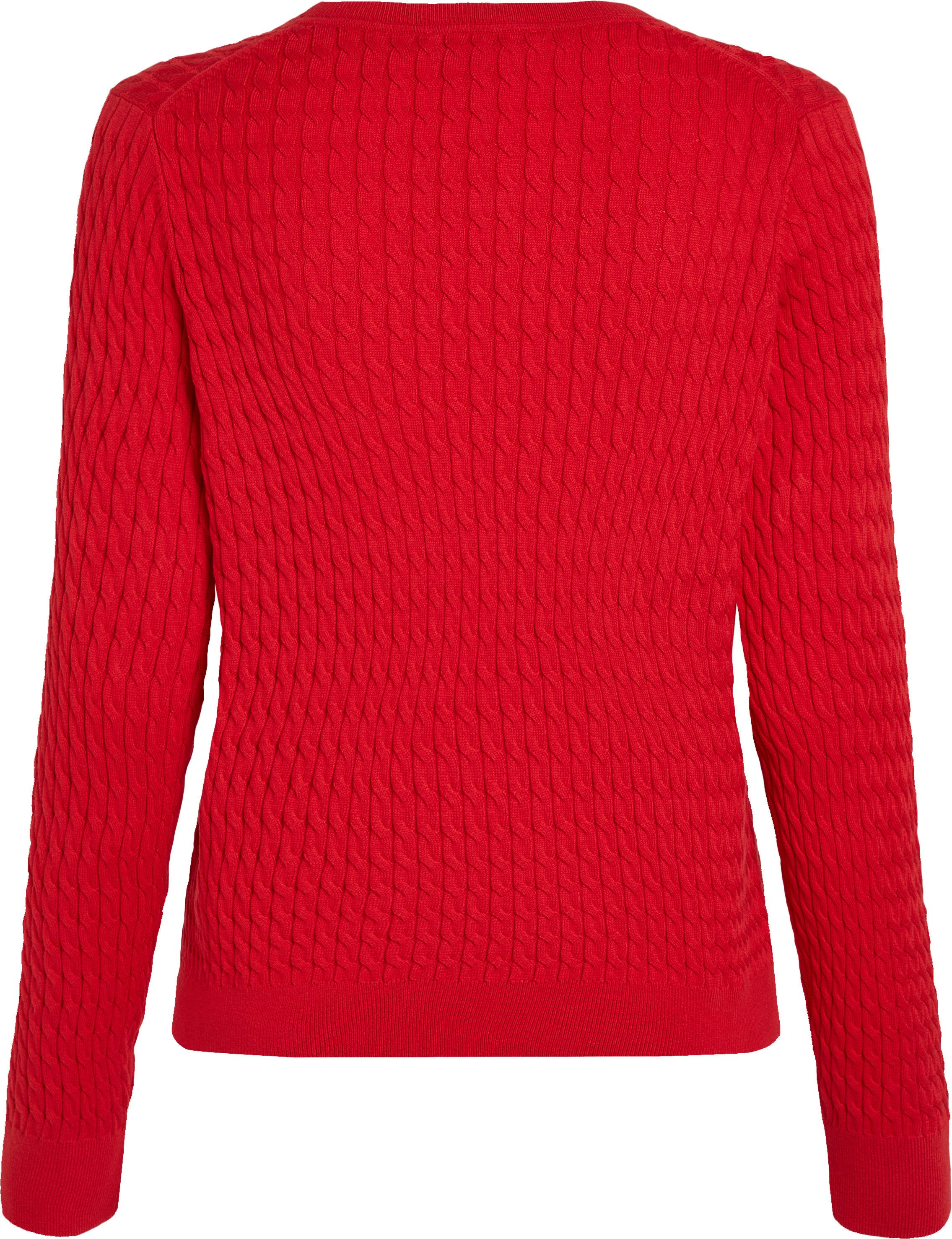Tommy Hilfiger Trui met V-hals CO CABLE V-NK LS SWT met kabelpatroon, logo-borduursel