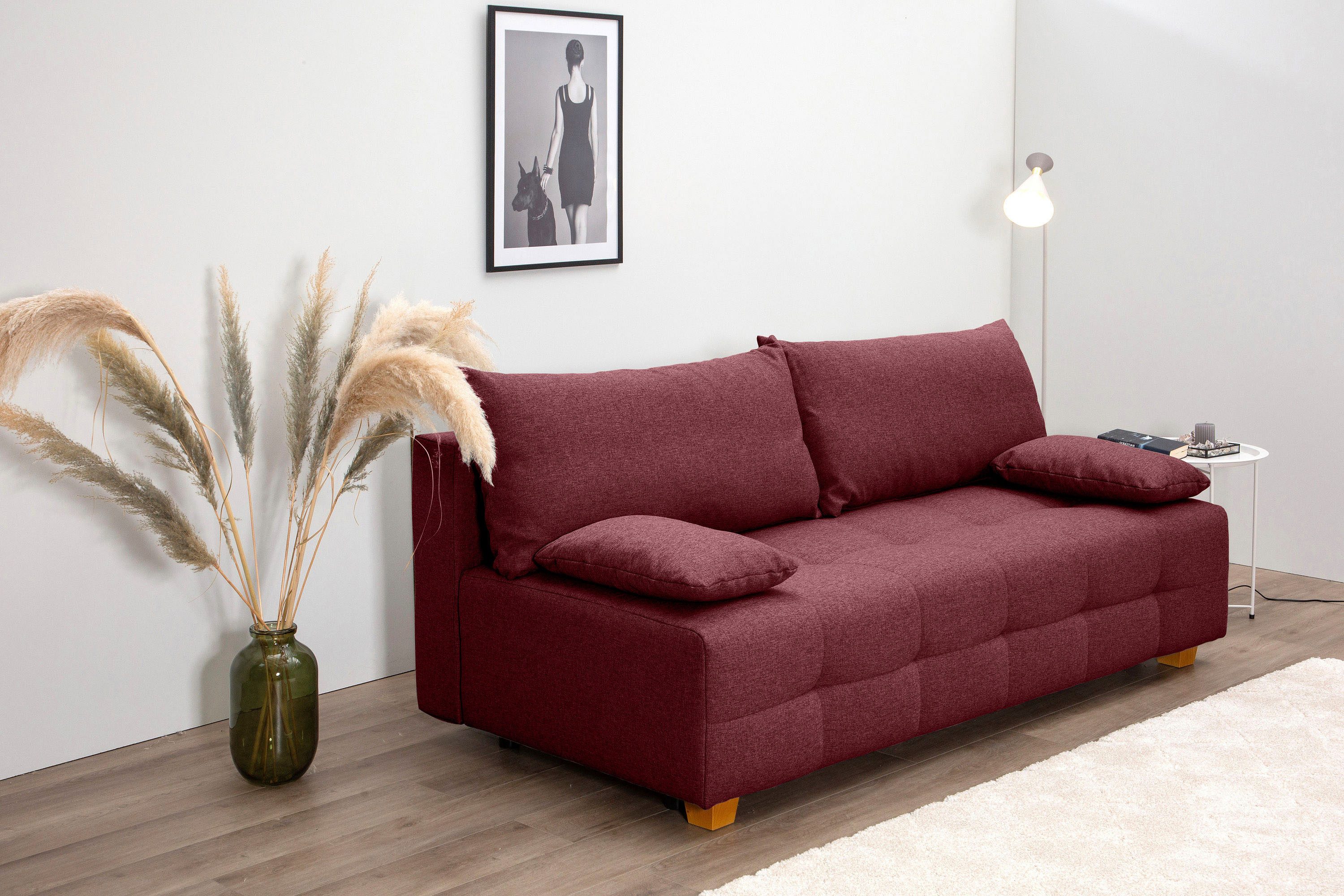 COLLECTION AB Slaapbank Bella Slaapbank, bedlade, bonellvering, rugkussen, armleuningkussen
