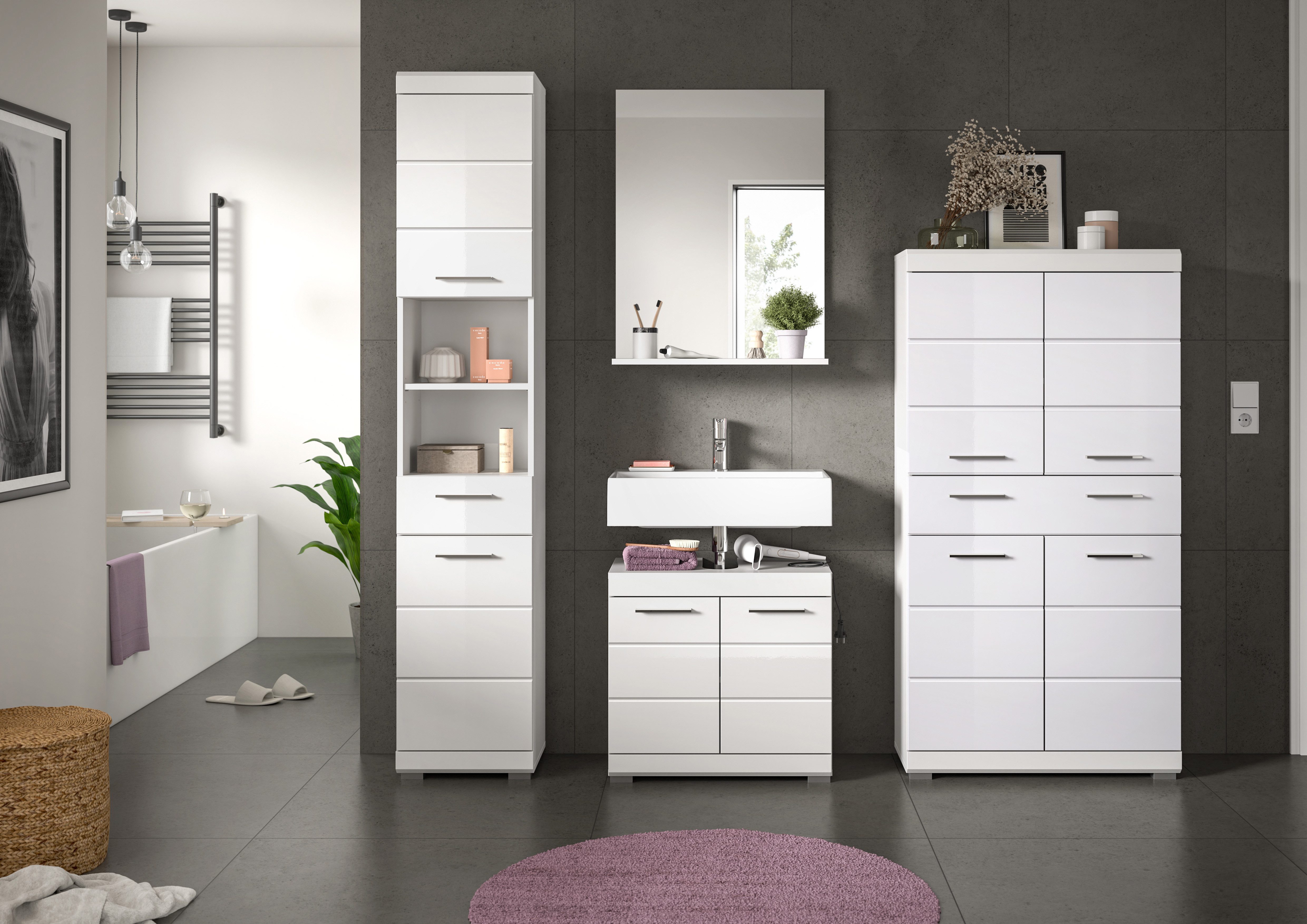 INOSIGN Badkamerserie Siena, 4-delig, bestaande uit: Hoge kast, wastafelonderkast, badkamer spiegel, middenkast (set, 4-delig)
