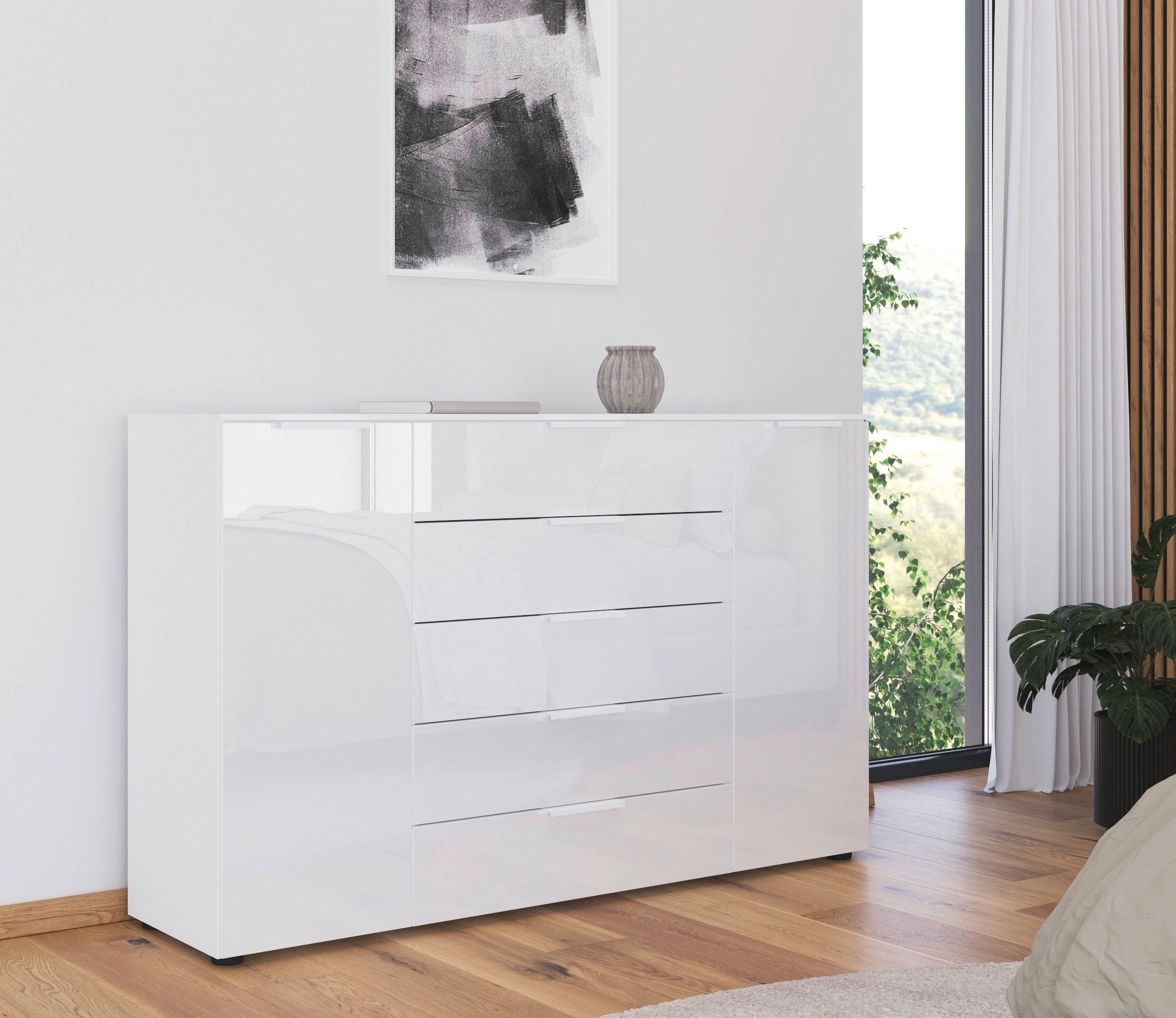 rauch Ladekast Commode deurkast sideboard combikast FLIPP met glasfront 2-deurs met 5 lades en soft-close, 2 breedtes made in germany