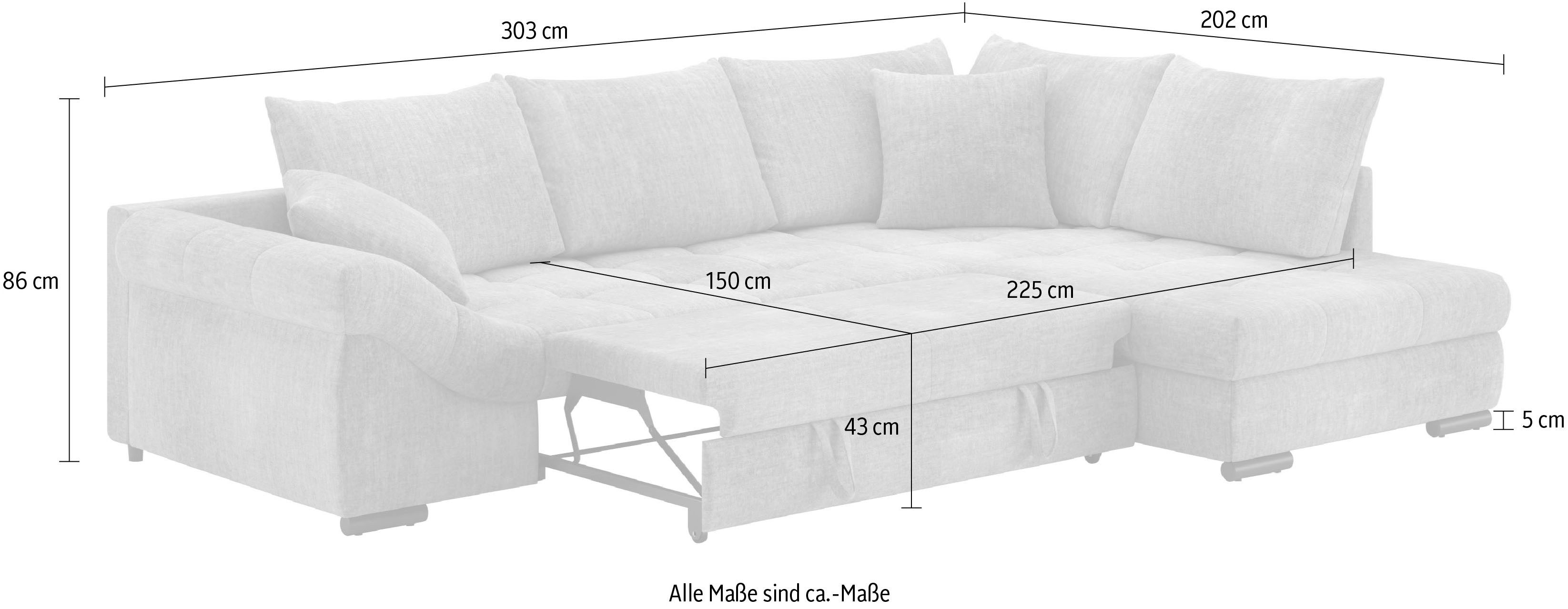 Mr. Couch Hoekbank Allegro DuraFlex, L-vorm Hochschläfer beduitbreiding, koudschuimvering, tot 140 kg belastbaar