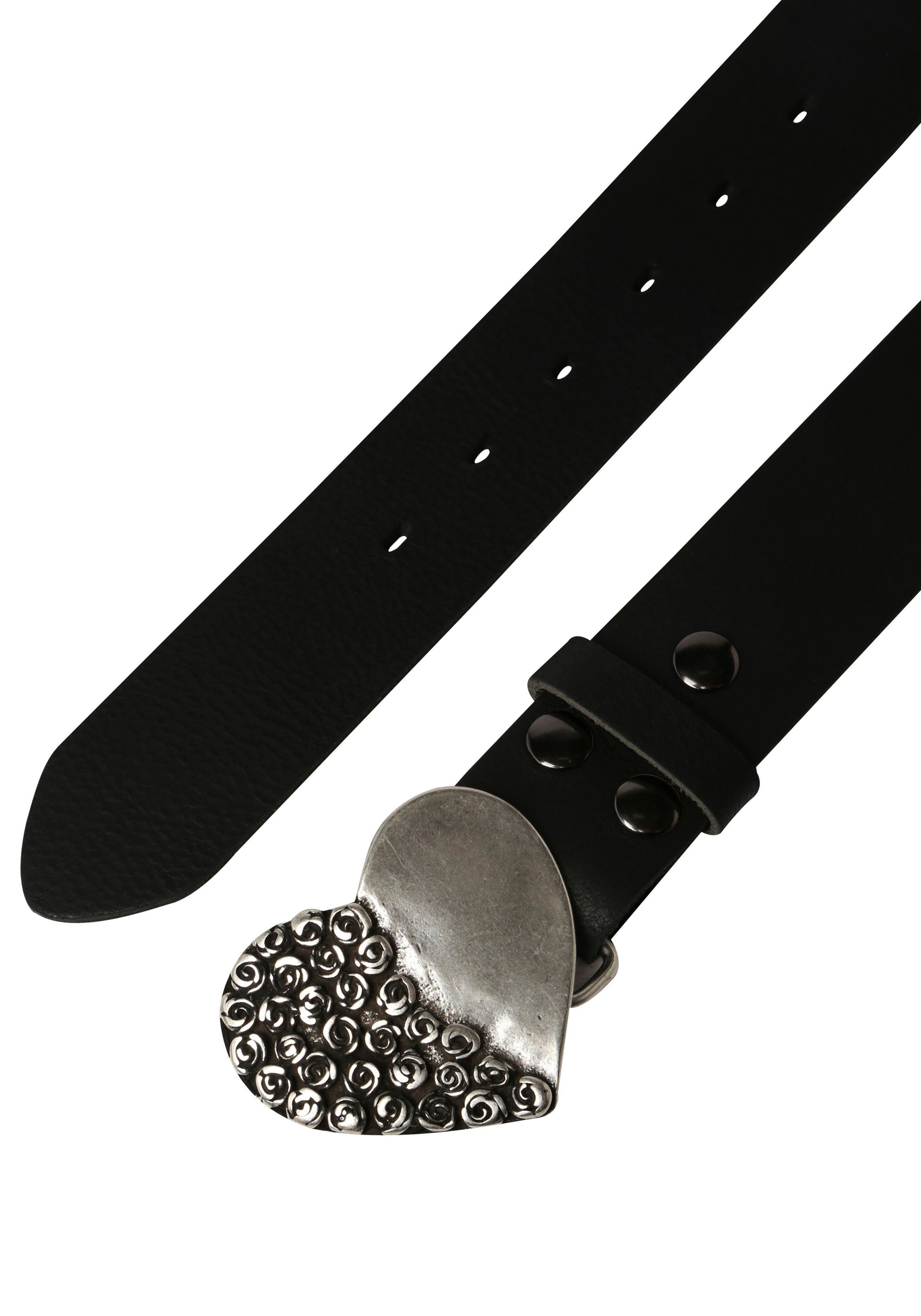 RETTUNGSRING by showroom 019° Leren riem "waterbuffel zwart", met verwisselbare gesp "rozenhart half"