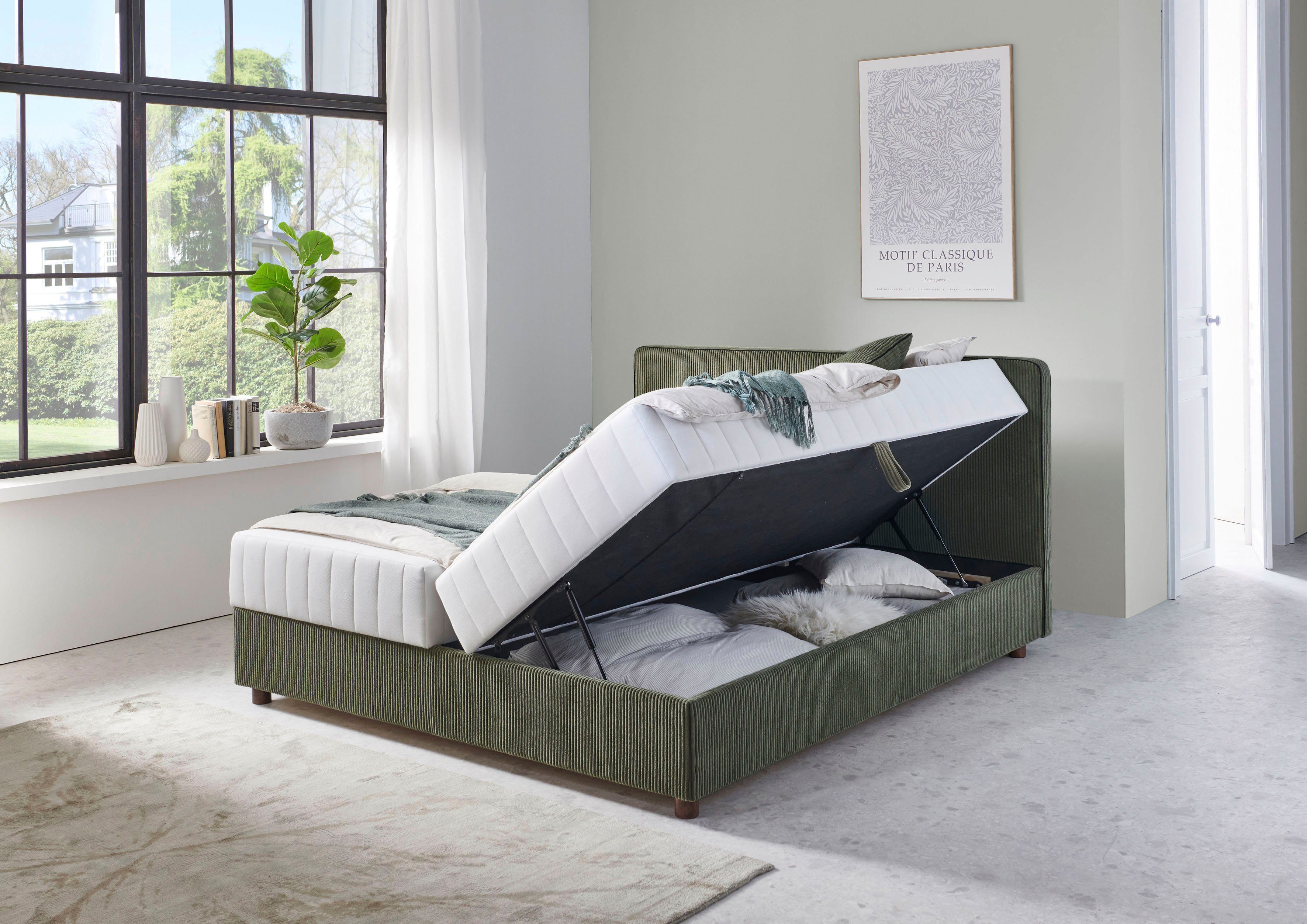 ATLANTIC home collection Bed Corinna Boxspring bed incl. opbergruimte, ribfluweel, verkrijgbaar in verschillende breedtes