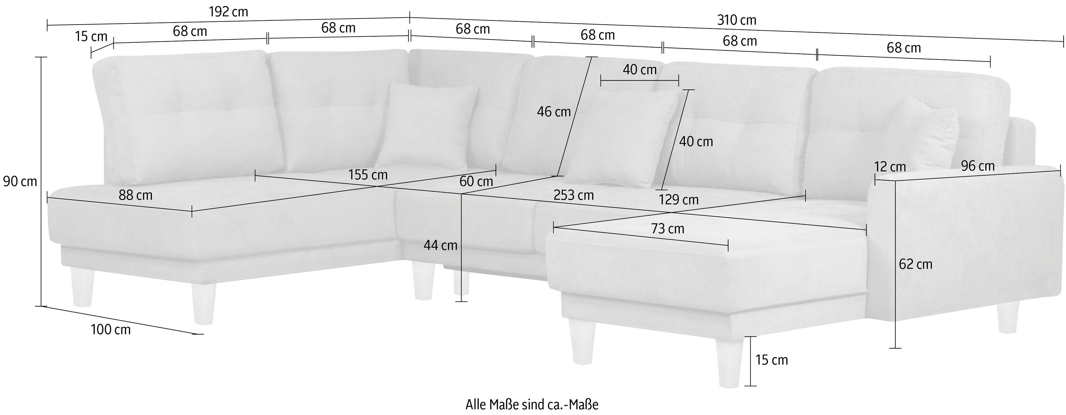 Home affaire Zithoek TRIPLO U-vorm optioneel met slaapfunctie, B/D/H: 310/192/90 cm (3-delig)