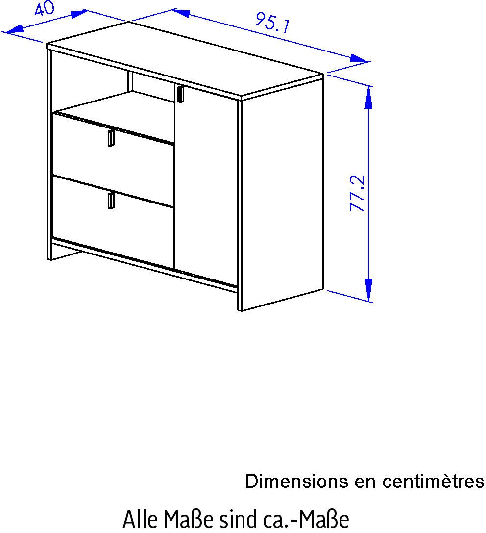 Gami Kast RITMO Praktische en functionele commode met 2 lades en een vak