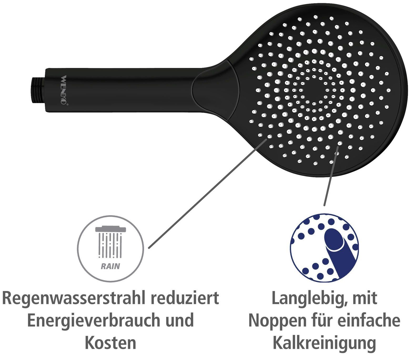 WENKO Handsproeier Watersaving Zwart mat, Ø 12 cm (1-delig)
