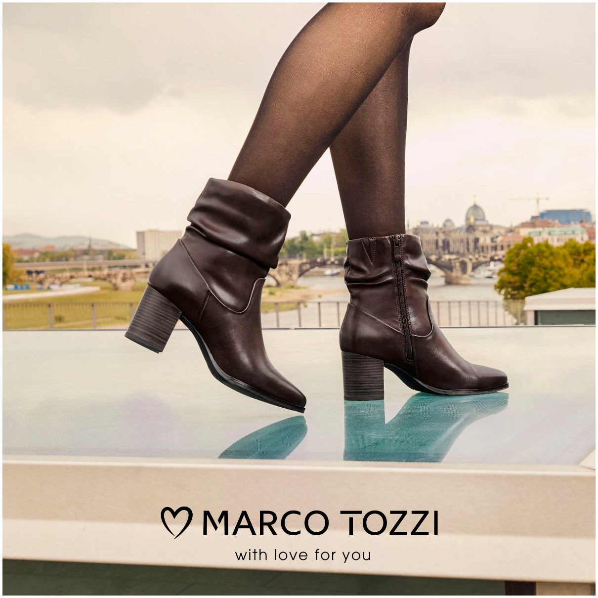 Marco Tozzi Laarsjes ANGIO blokhak, business schoen met plooien in slouchy look