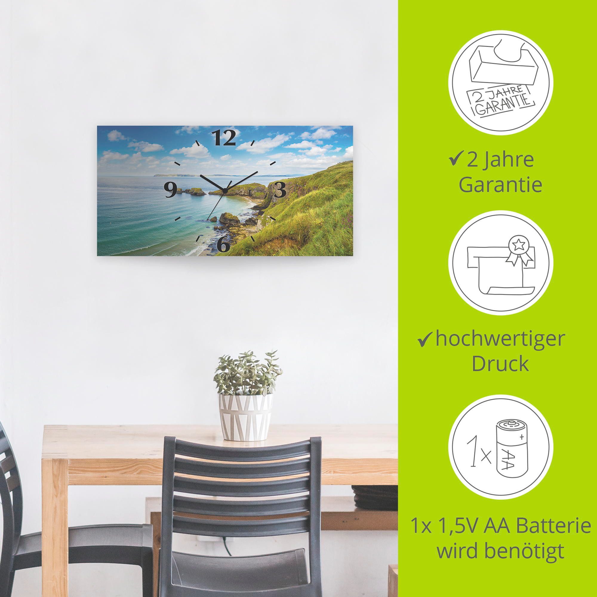 Artland Wandklok Kustpad in Carrick-a-Rede 3d-look geschulpt, met kwarts- of radiografisch uurwerk, verschillende maten