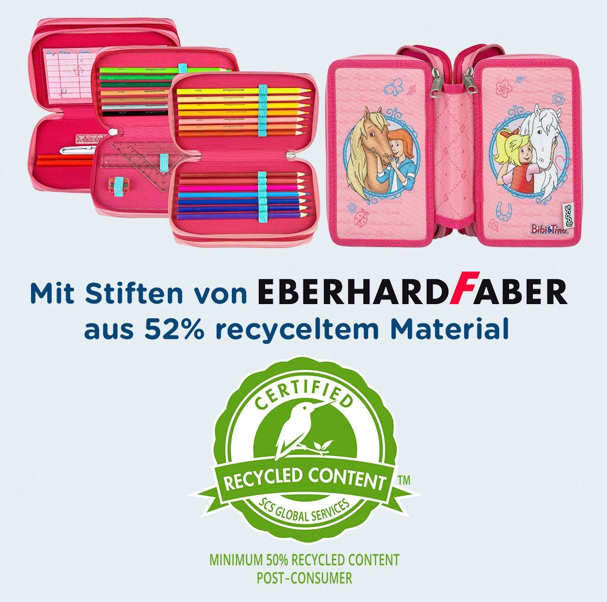 Scooli Etui Tripledecker, Bibi & Tina gevuld, inclusief geodriehoek