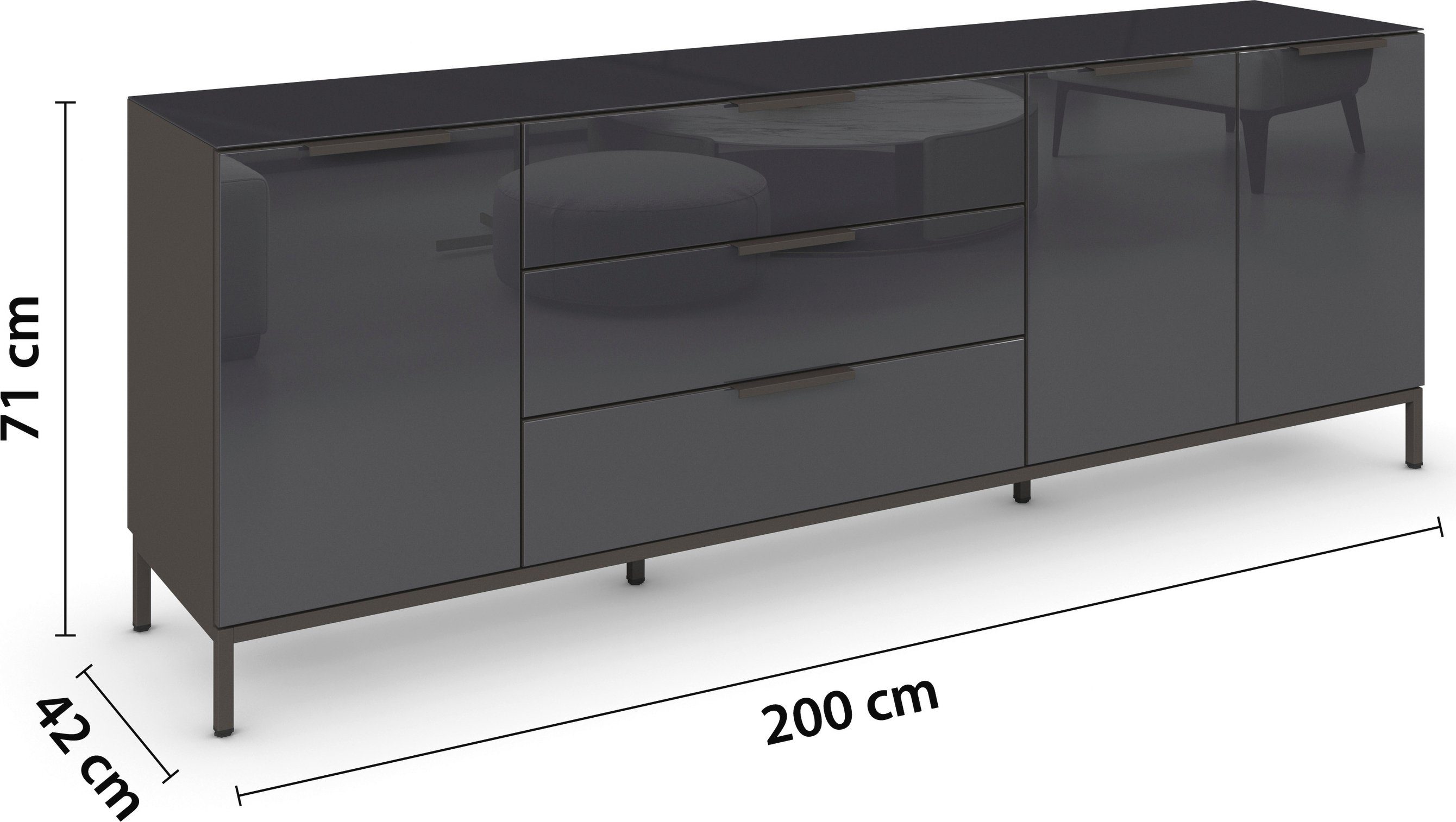 rauch Kast met laden en deuren Commode deurkast sideboard combikast FLIPP met glasfront 3-deurs, 3 lades, soft-close functie, bovenblad en glazen front