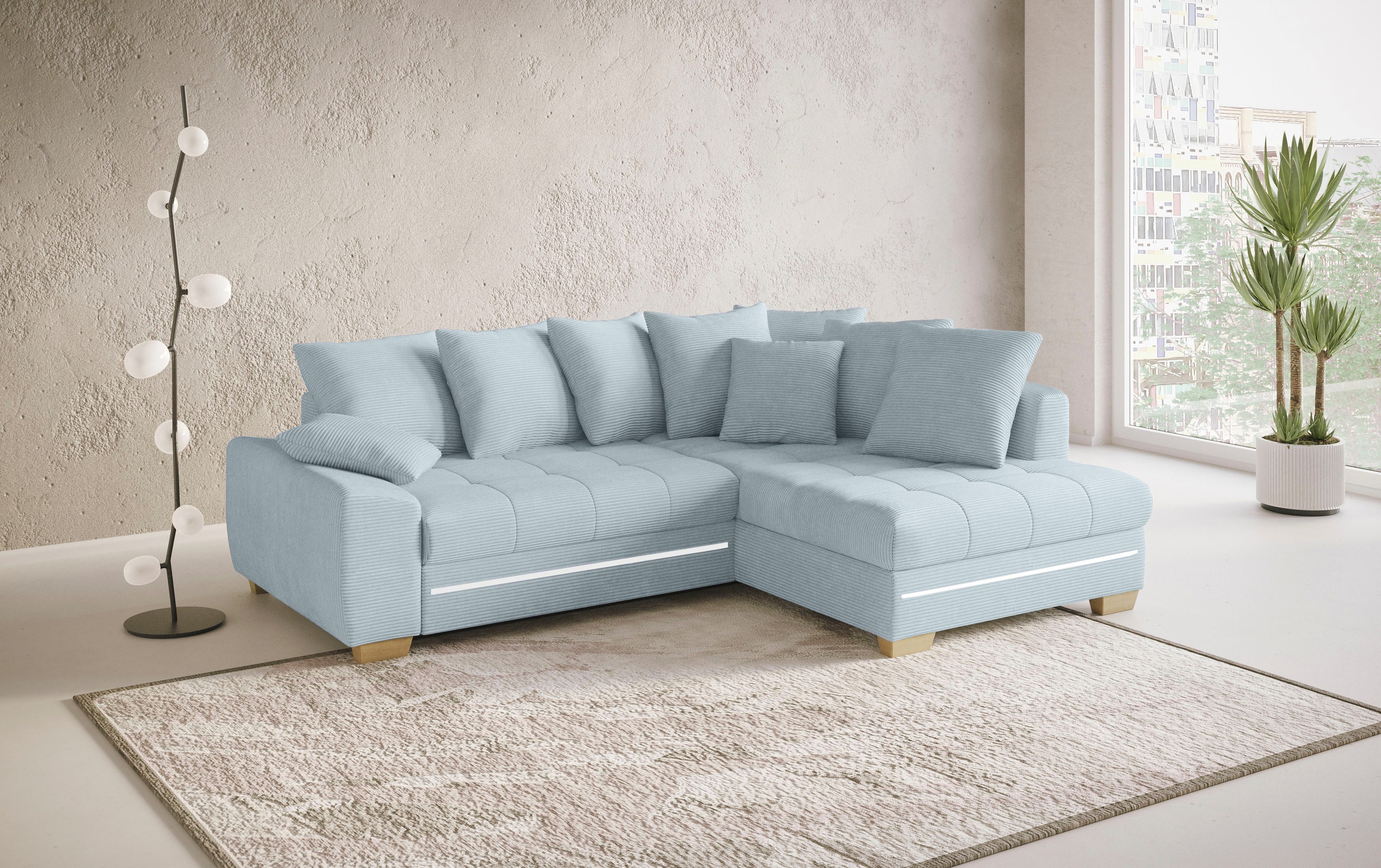 Mr. Couch Hoekbank Nikita II, L-vorm met koudschuim, rgb-led-verlichting, optioneel met bed, bedlade