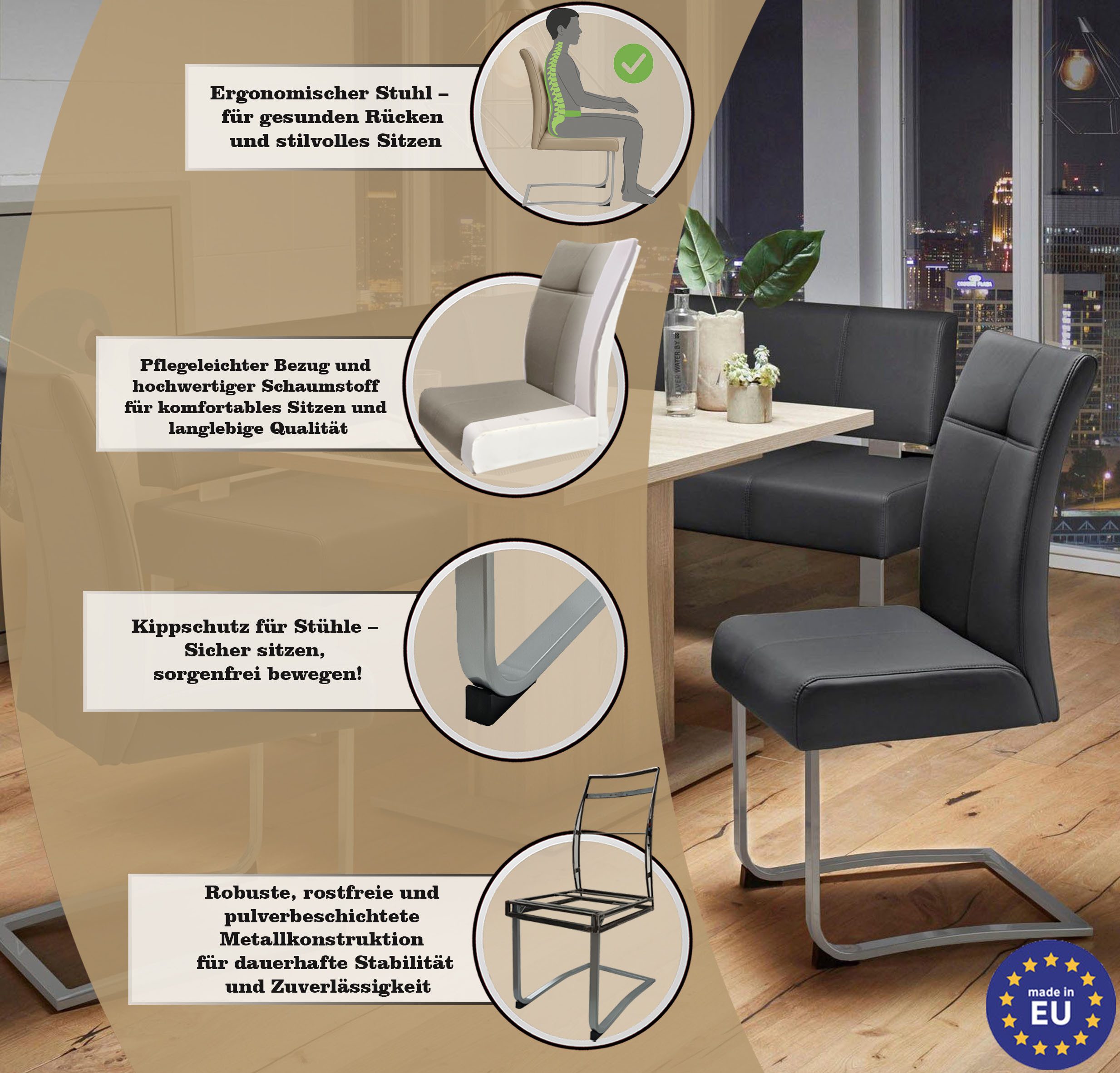 Home affaire Vrijdragende stoel RAB Bekleding in verschillende kwaliteiten, maximaal vermogen 120 kg (set, 2 stuks)