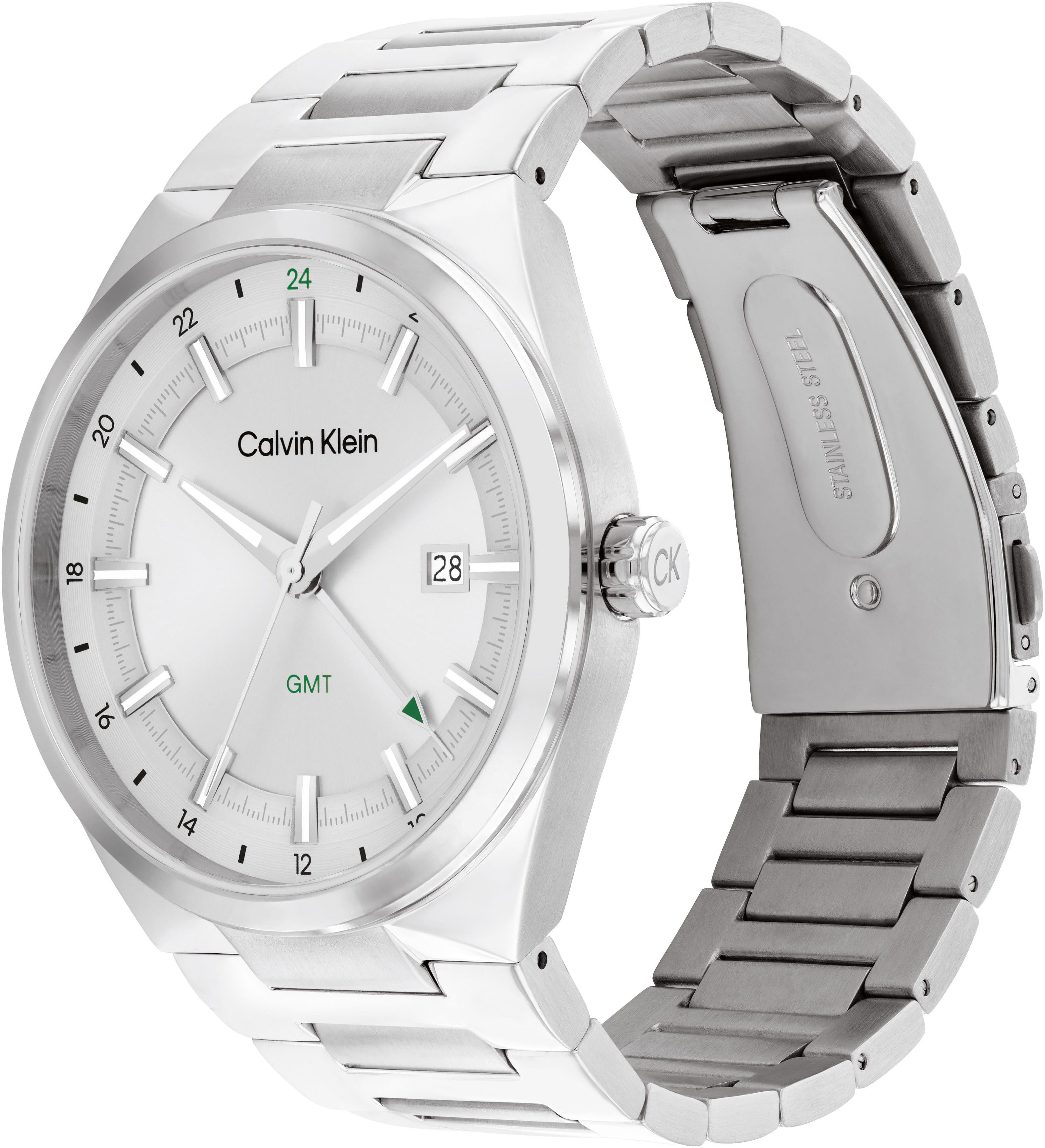 Calvin Klein Kwartshorloge DISTINGUISH GMT Armbandhorloge, herenhorloge, roestvrij staal armband, analoog, dag, 2e tijdzone
