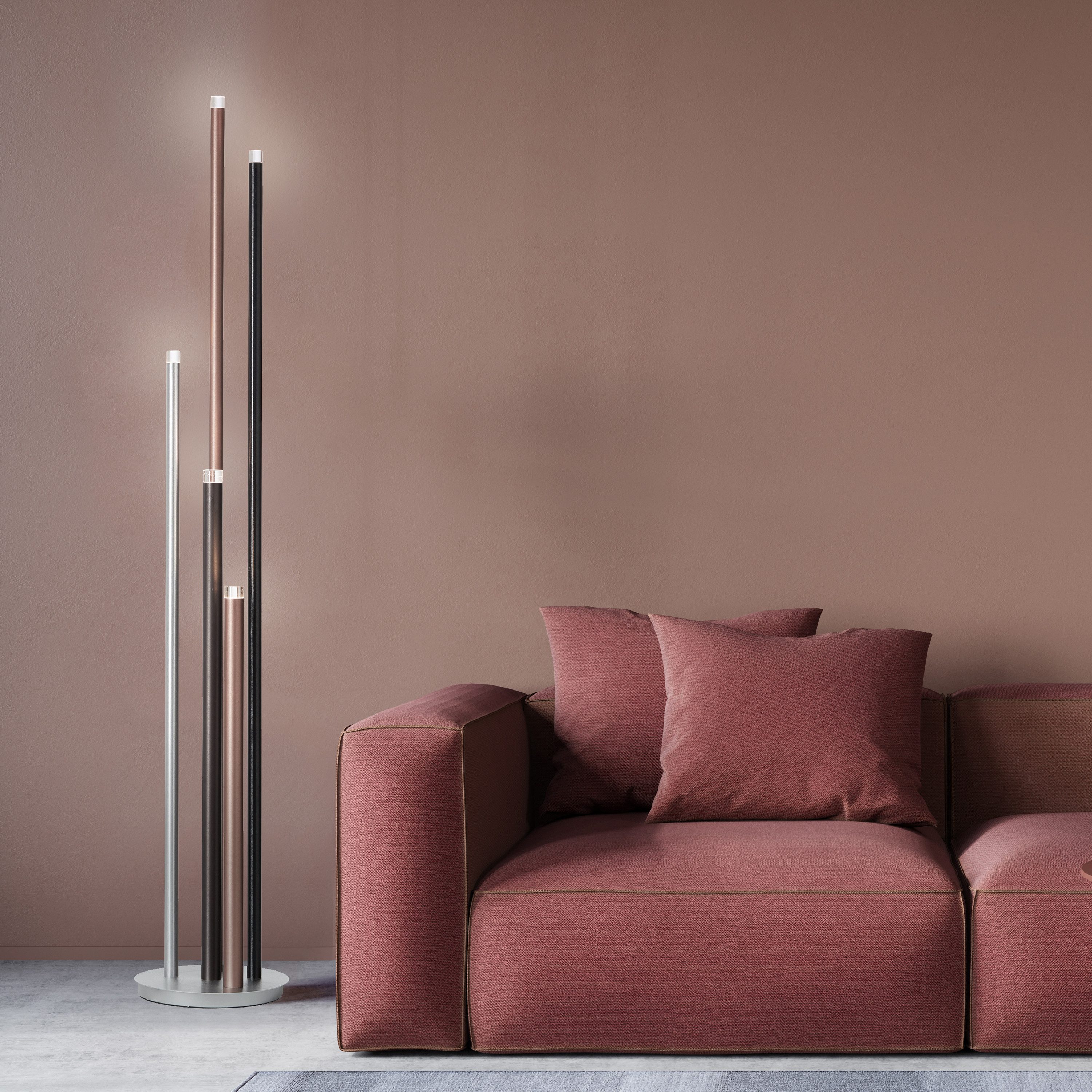 Brilliant Leuchten Staande lamp Cembalo 5-flg met voetdimmer, 155 cm hoogte, ø 28 cm, 2200 lm, 3000 k (1 stuk)