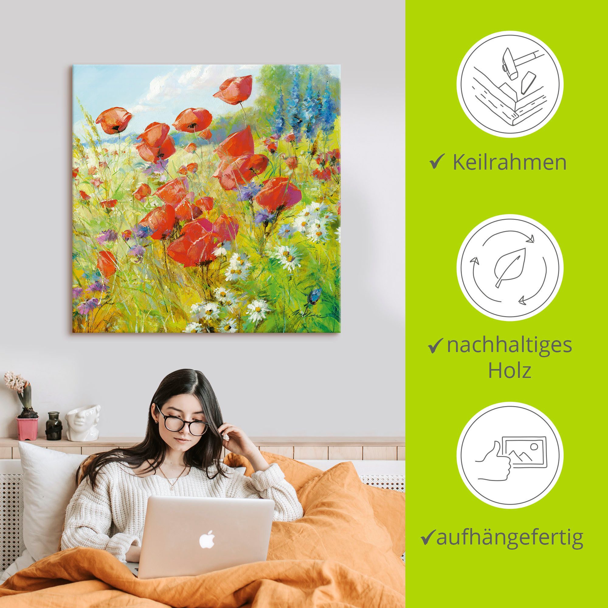 Artland Artprint Zomerweide met klaprozen als artprint van aluminium, artprint voor buiten, artprint op linnen, poster in verschillende maten. maten