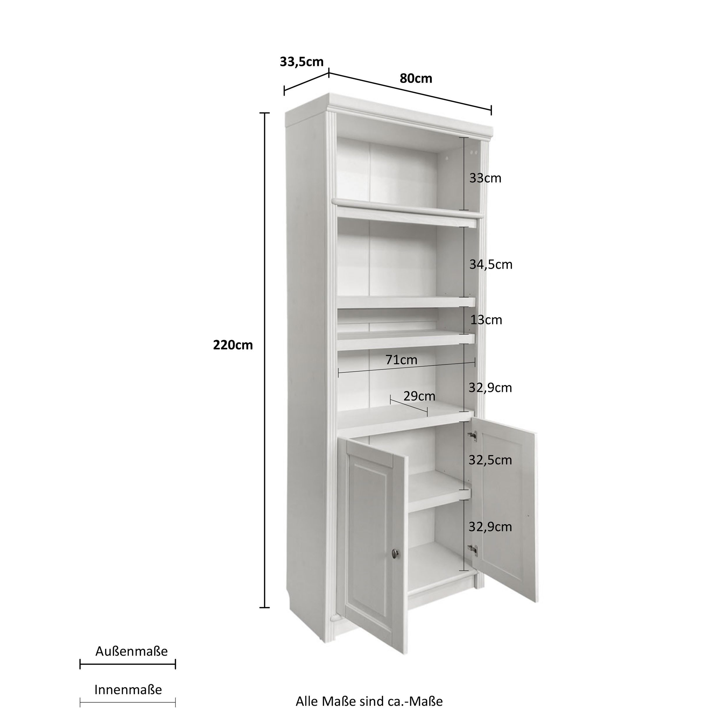 Home affaire Boekenkast Soeren van massief grenen, hoogte 220 cm, met 2 houten deuren, veel bergruimte